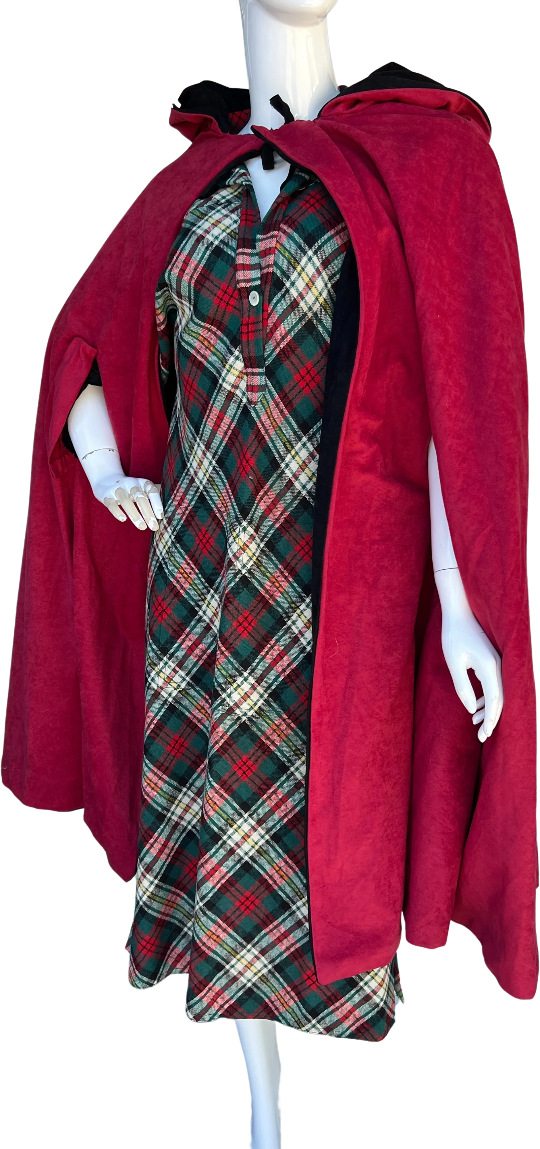 Black and Red Reversible Long Costume Cape