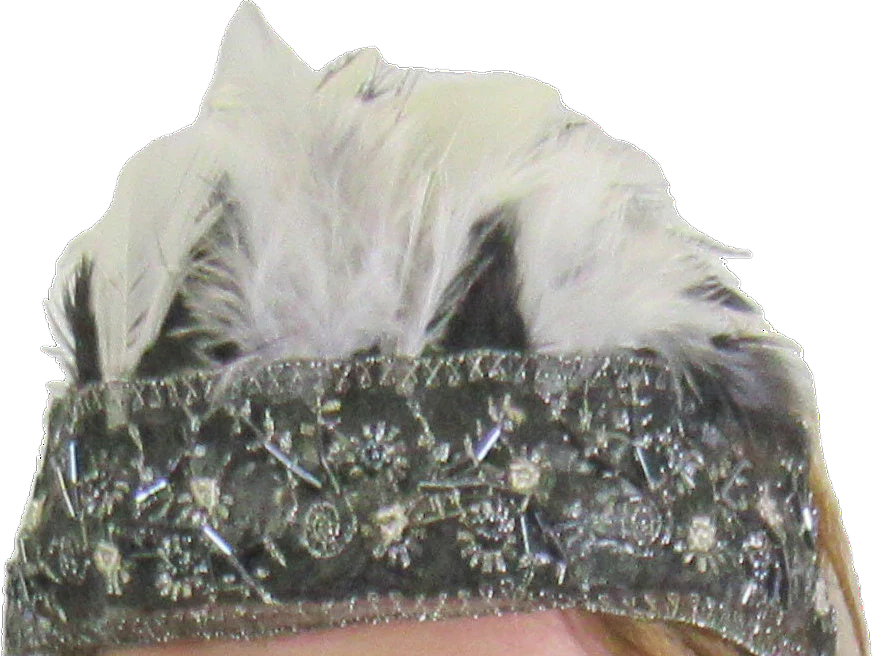 Black and Silver Lace with Beading Deco Inspired Headband 20s Flapper Style Black and White Feathers Easy To Wear As Headband Too