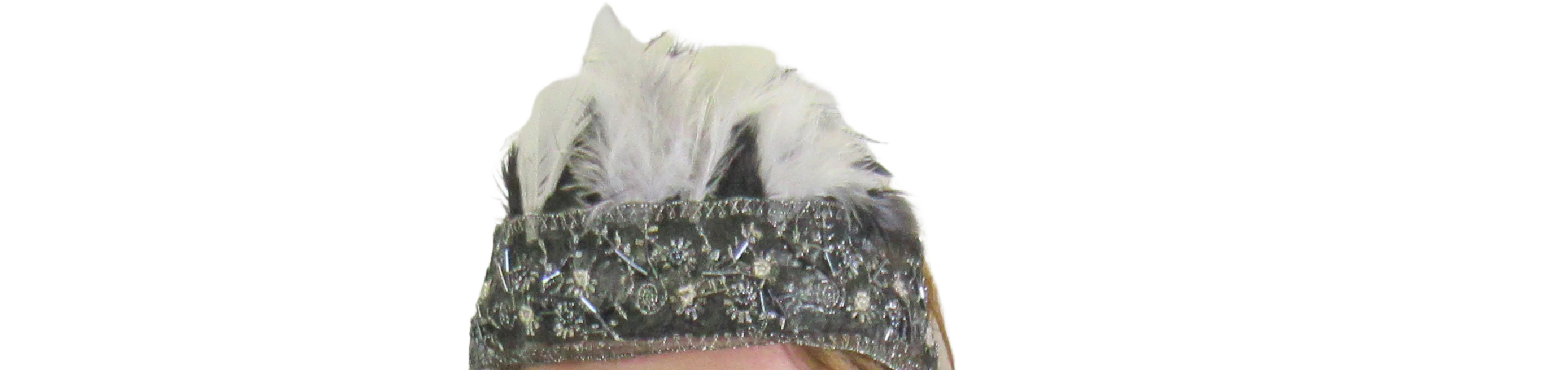 Black and Silver Lace with Beading Deco Inspired Headband 20s Flapper Style Black and White Feathers Easy To Wear As Headband Too - Image 3
