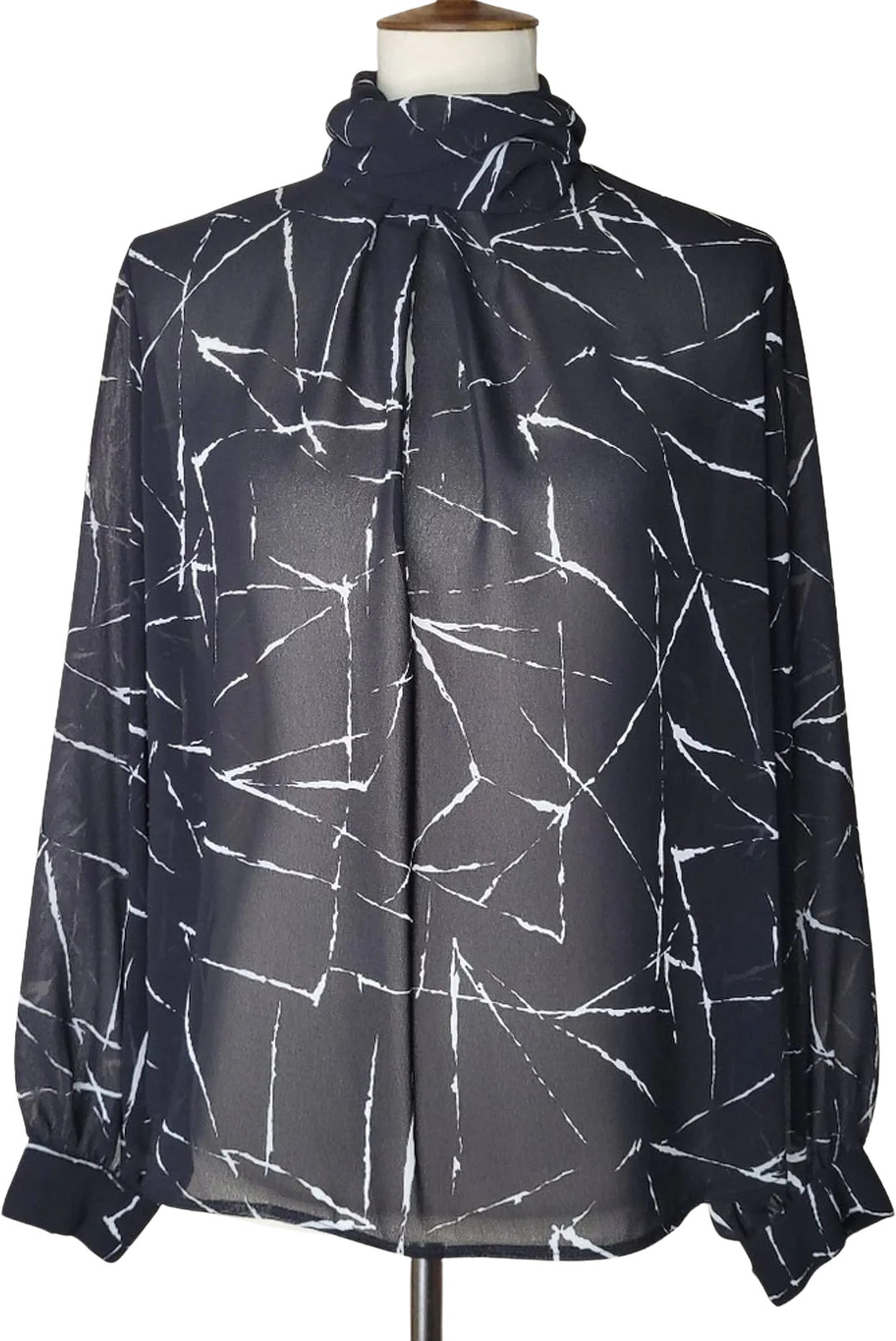 Black and White Abstract Flowy Long-Sleeved Blouse -m by Campus Casuals Of California