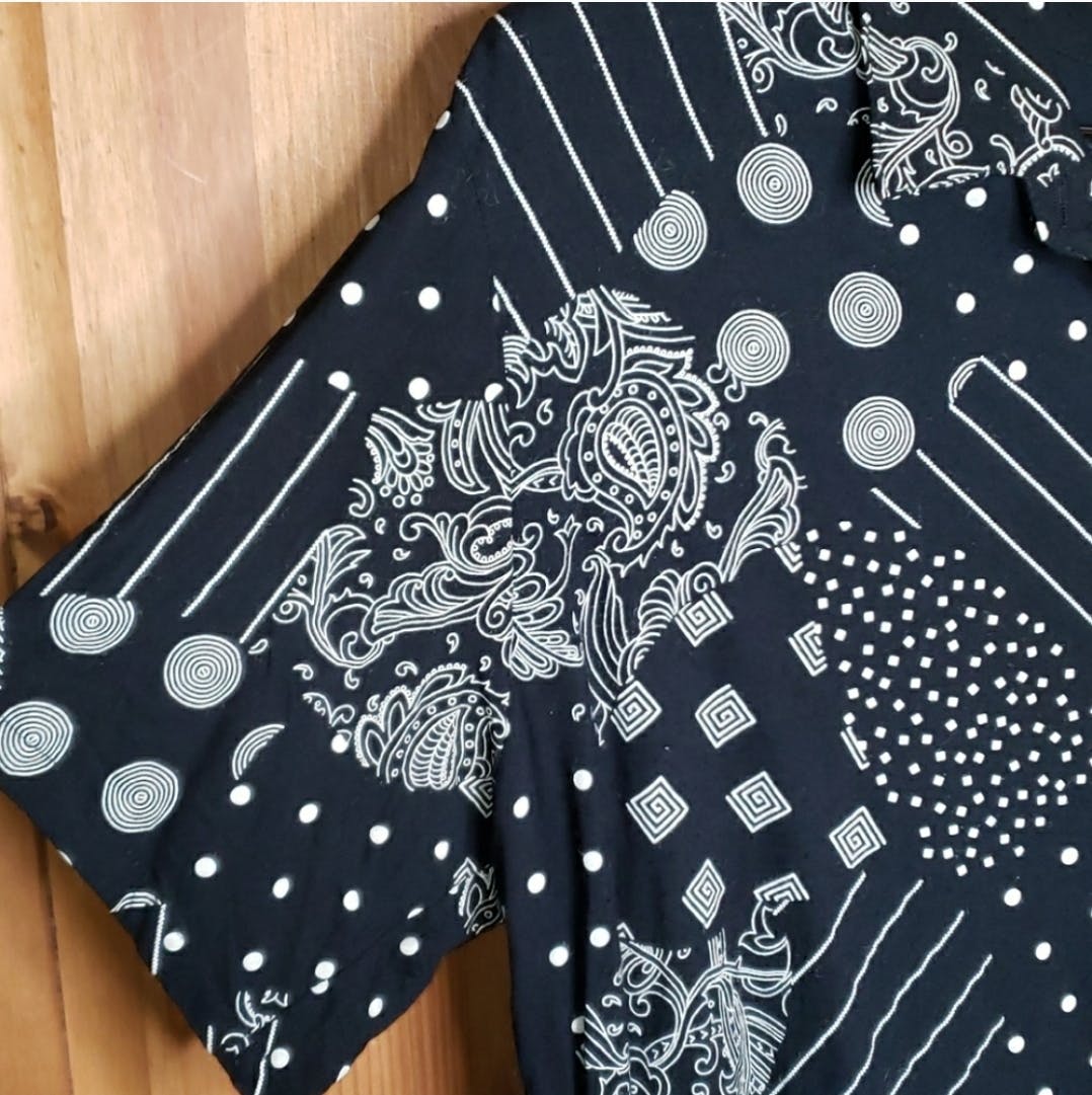 Black And White Abstract Patchwork Multi Print Button Up Top by Fr Sport - Image 3