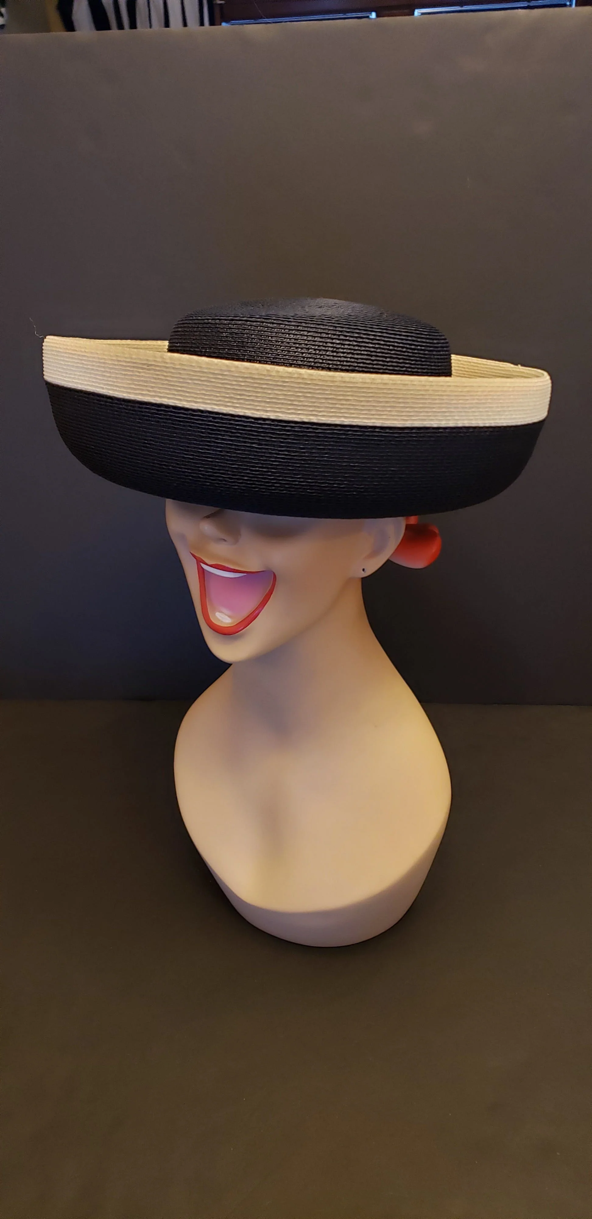 Black and White Straw Hat with Ribbon by Sheppard Of New York - Image 8