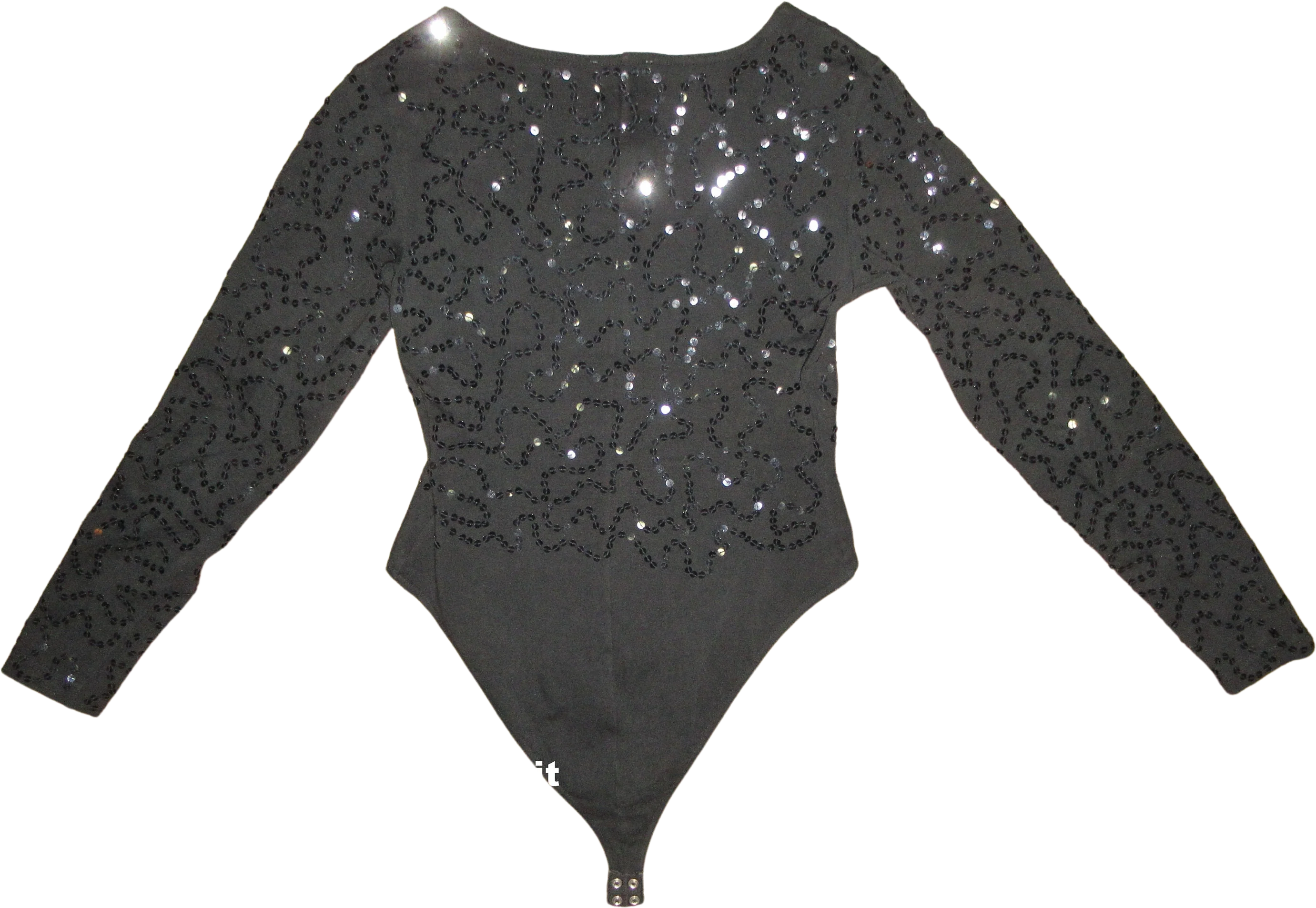 Black Bodysuit Beaded W Sequins Donna Karan New York Dkny Long Sleeve Made In Hong Kong Stretch with Cotton Spandex Mix by Donna Karan