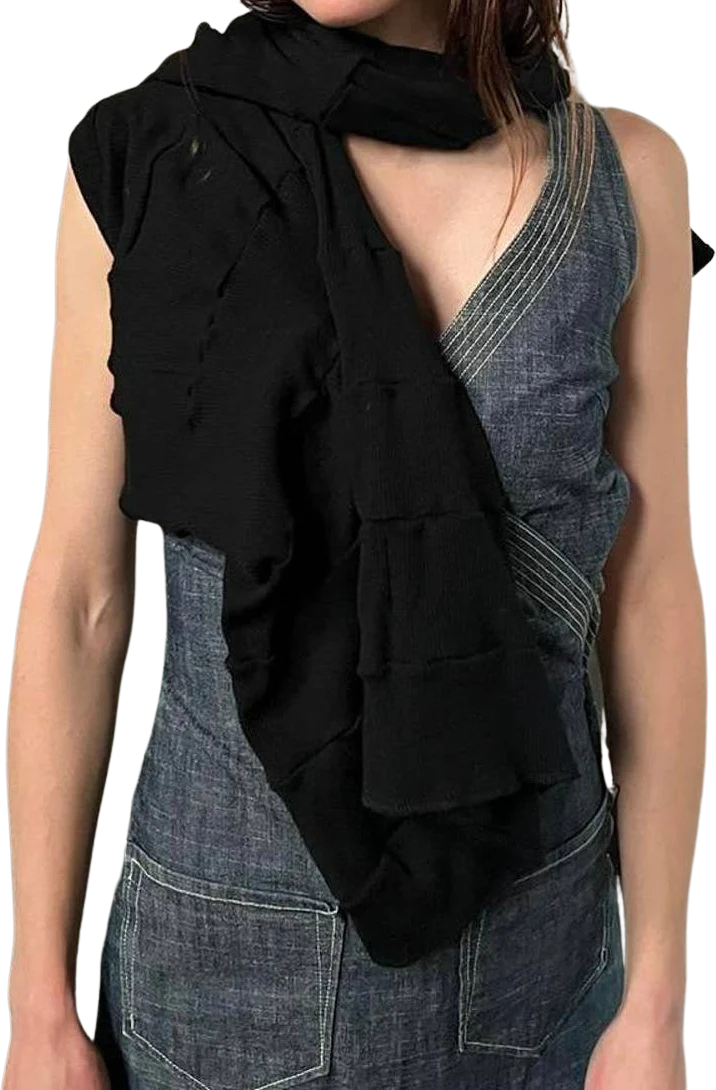Black Cotton Arm-Hole Ribbed Paneled Scarf by Junya Watanabe