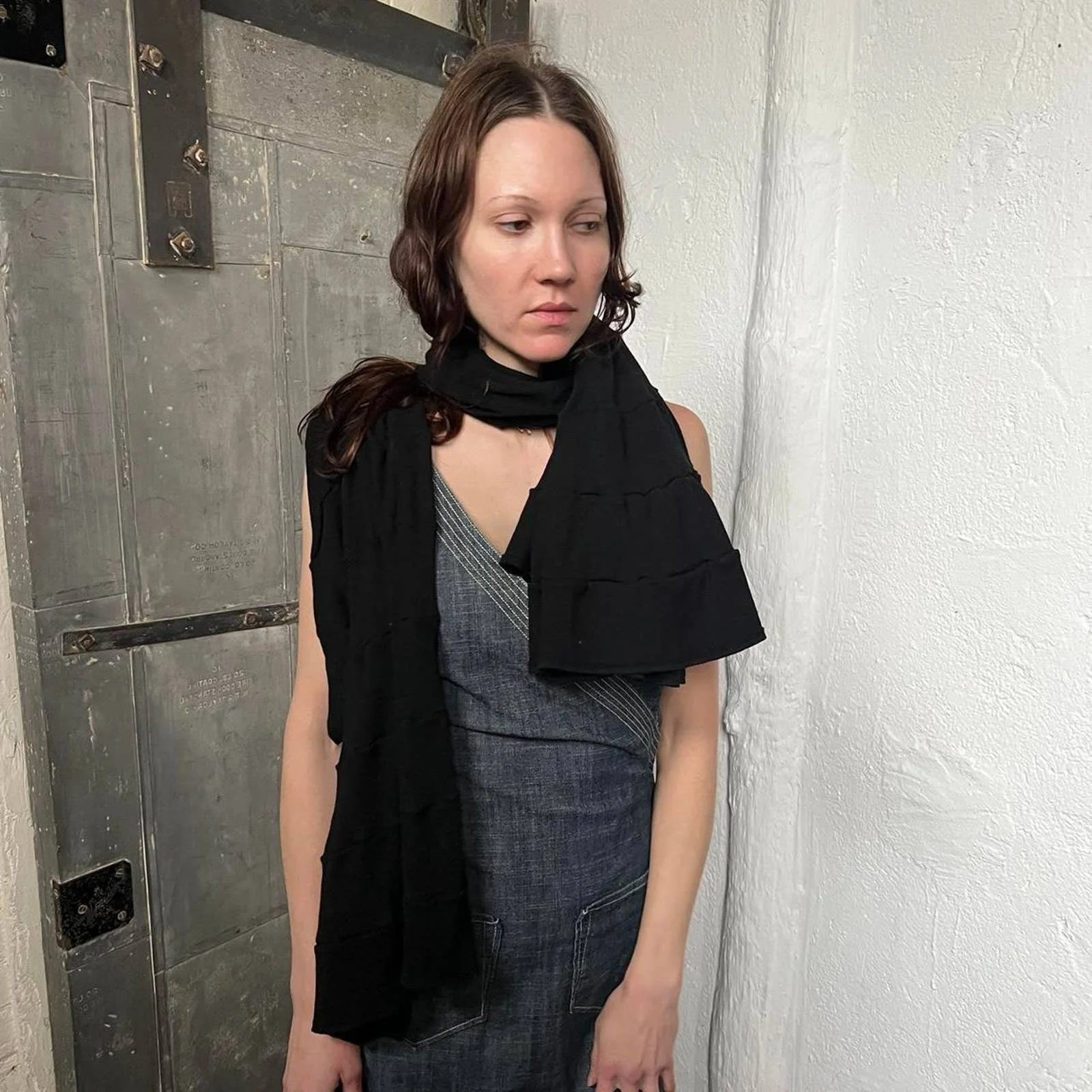 Black Cotton Arm-Hole Ribbed Paneled Scarf by Junya Watanabe - Image 3
