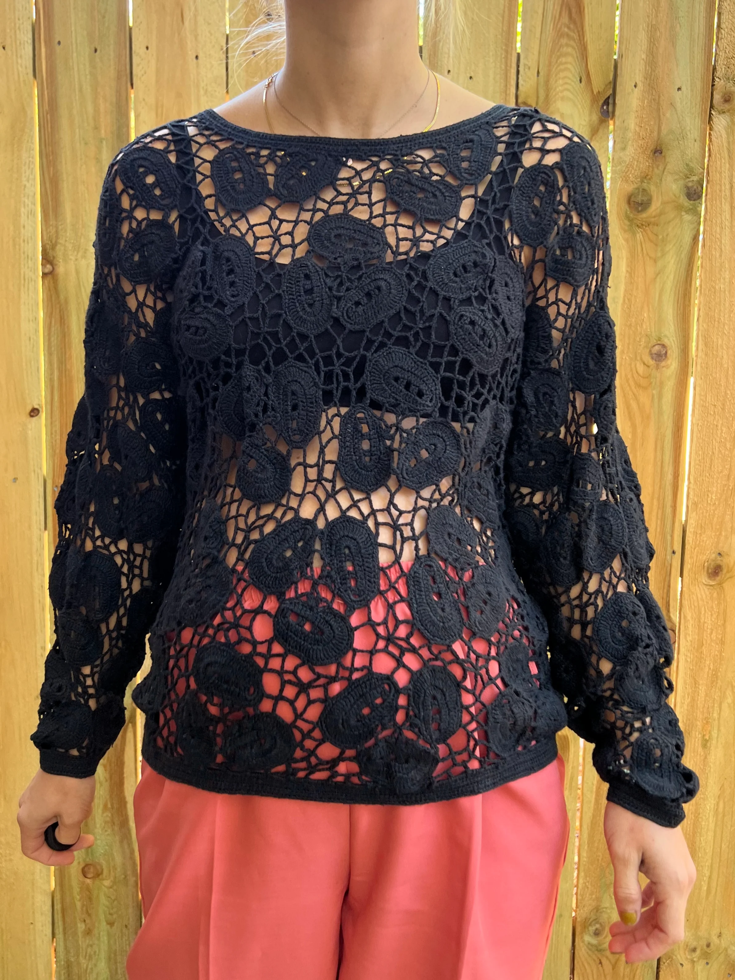 Black Crochet Long Sleeve Top - Image 4
