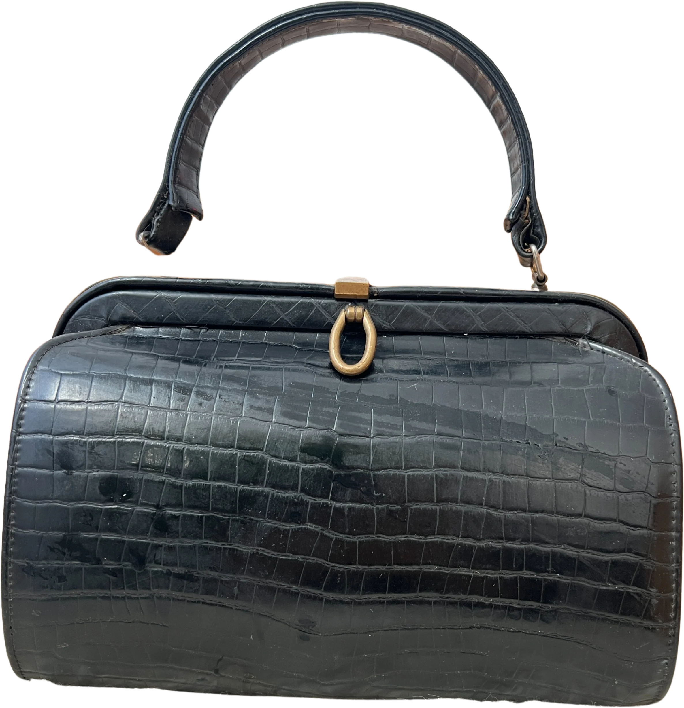 Black Faux Croc Hard Sided Handbag by Meyers