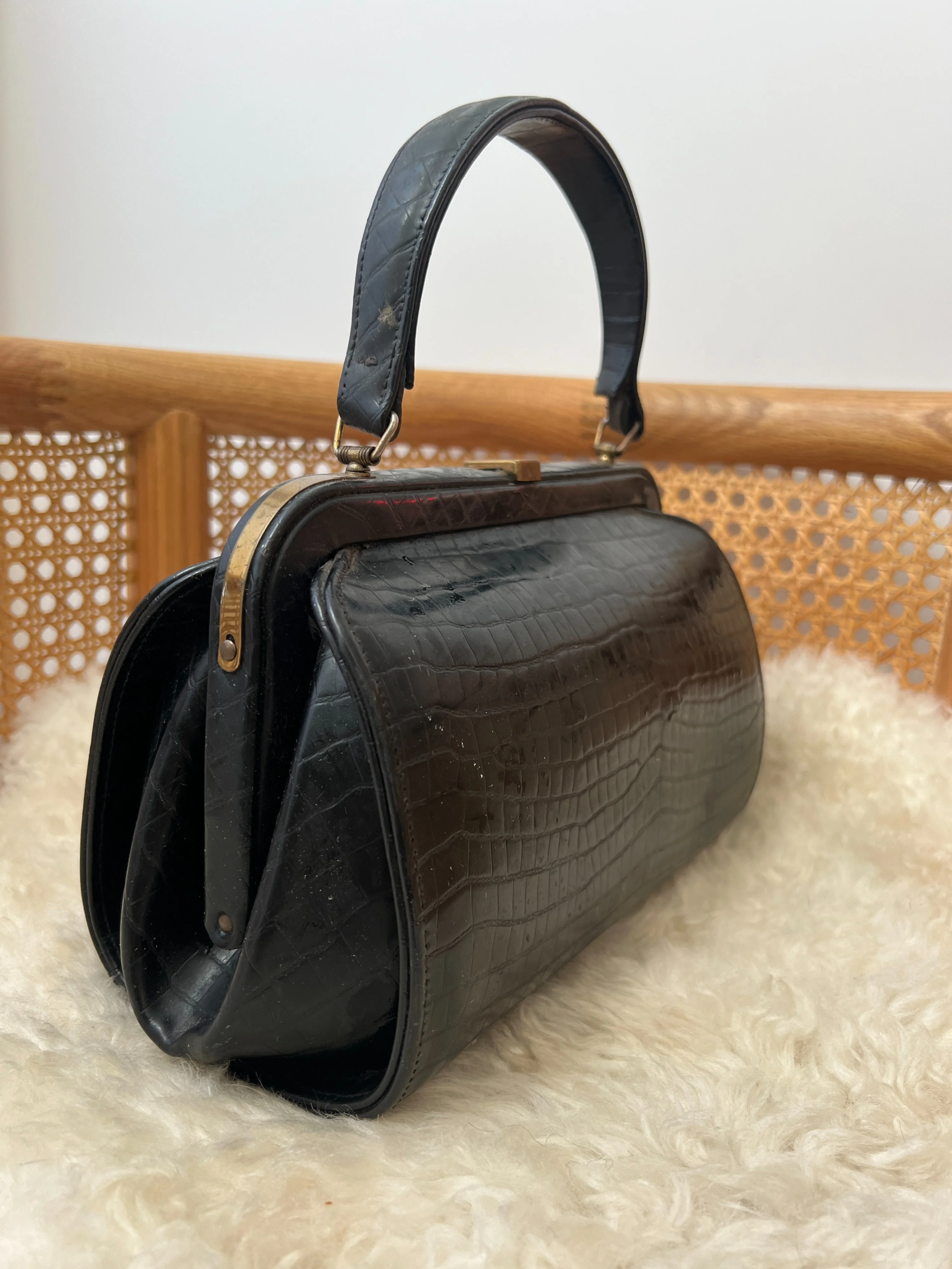 Black Faux Croc Hard Sided Handbag by Meyers - Image 10