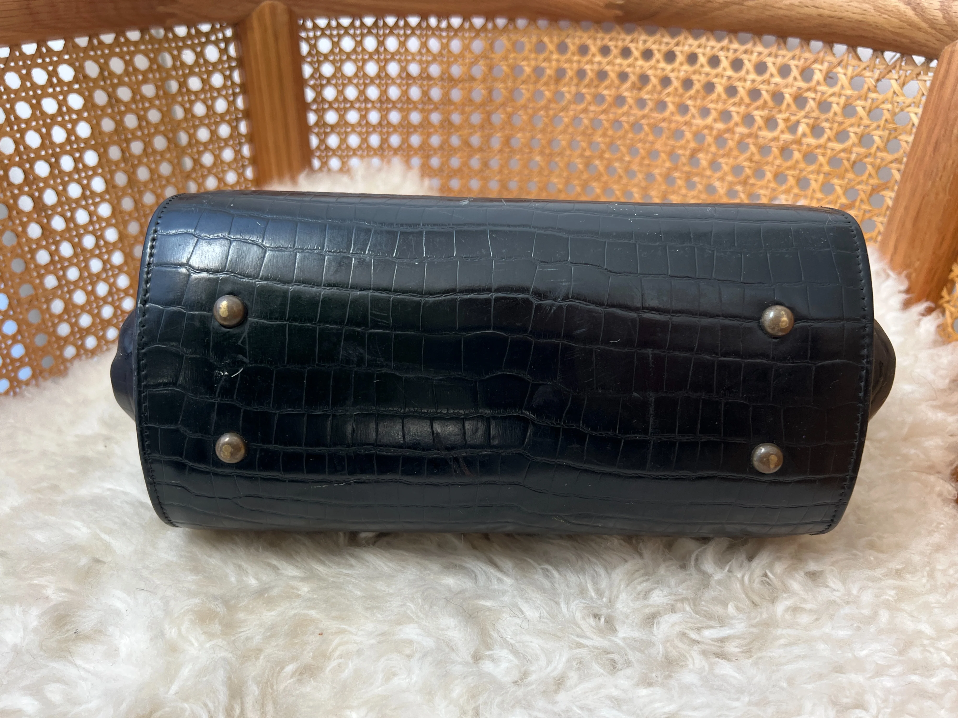 Black Faux Croc Hard Sided Handbag by Meyers - Image 6