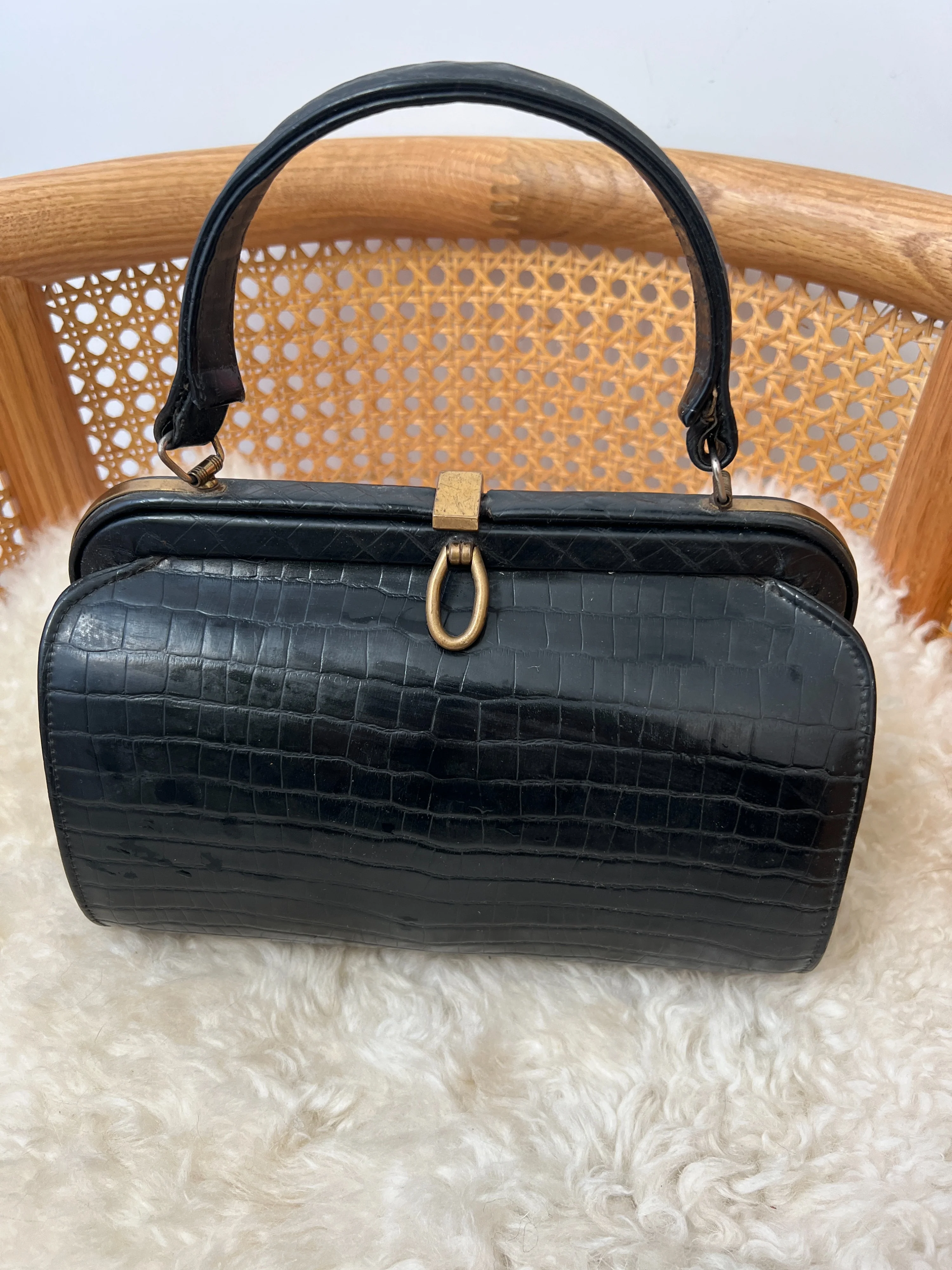Black Faux Croc Hard Sided Handbag by Meyers - Image 7