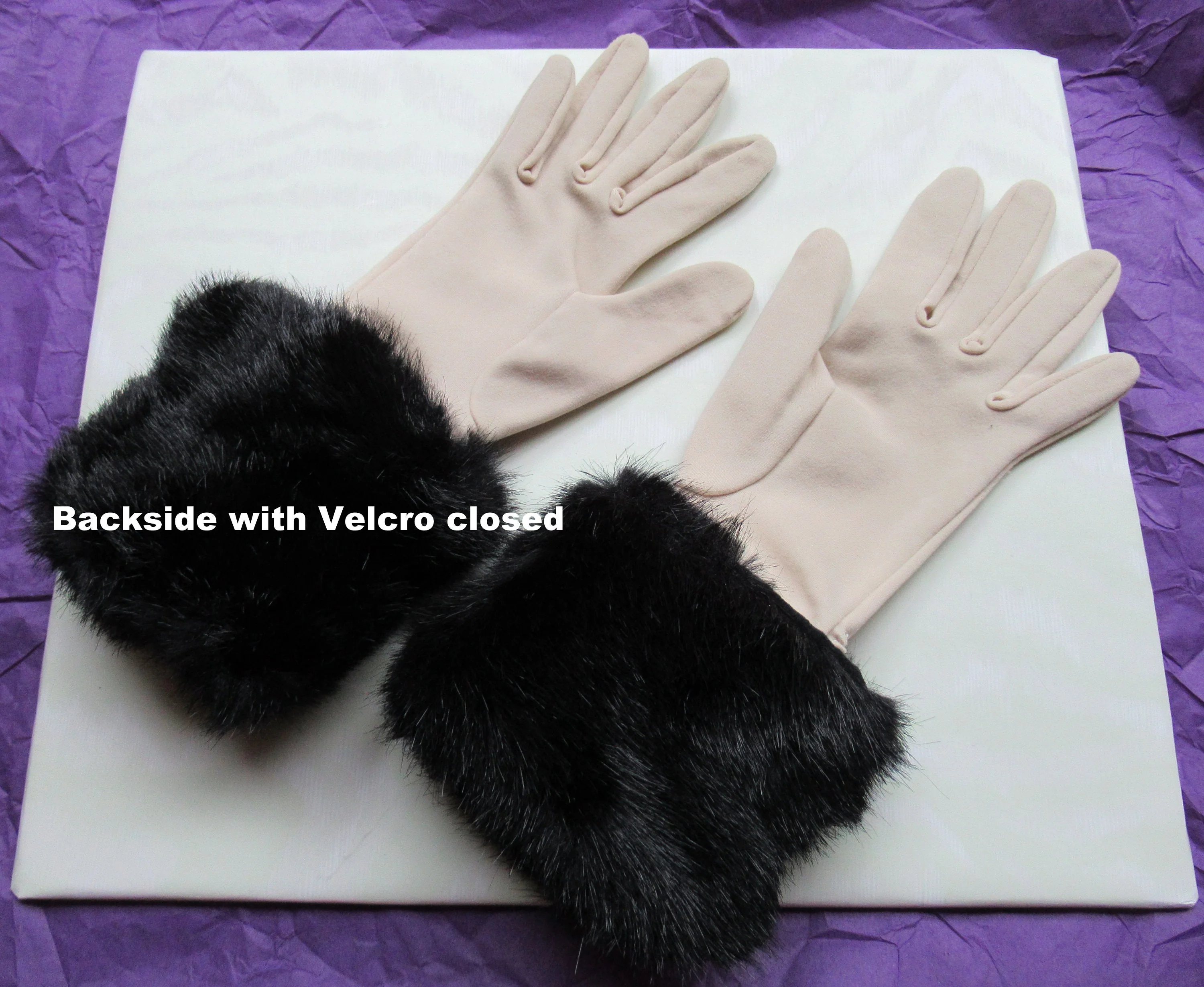 Black Faux Fur Cuffs Or Bracelets Velcro To Hold Them In Place Wide Fully Lined In Soft Black Velveteen Vintage - Image 10