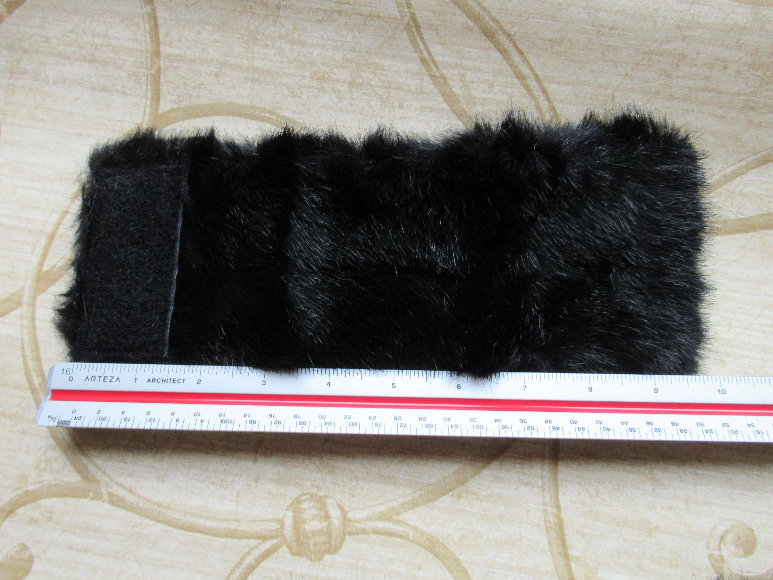 Black Faux Fur Cuffs Or Bracelets Velcro To Hold Them In Place Wide Fully Lined In Soft Black Velveteen Vintage - Image 7