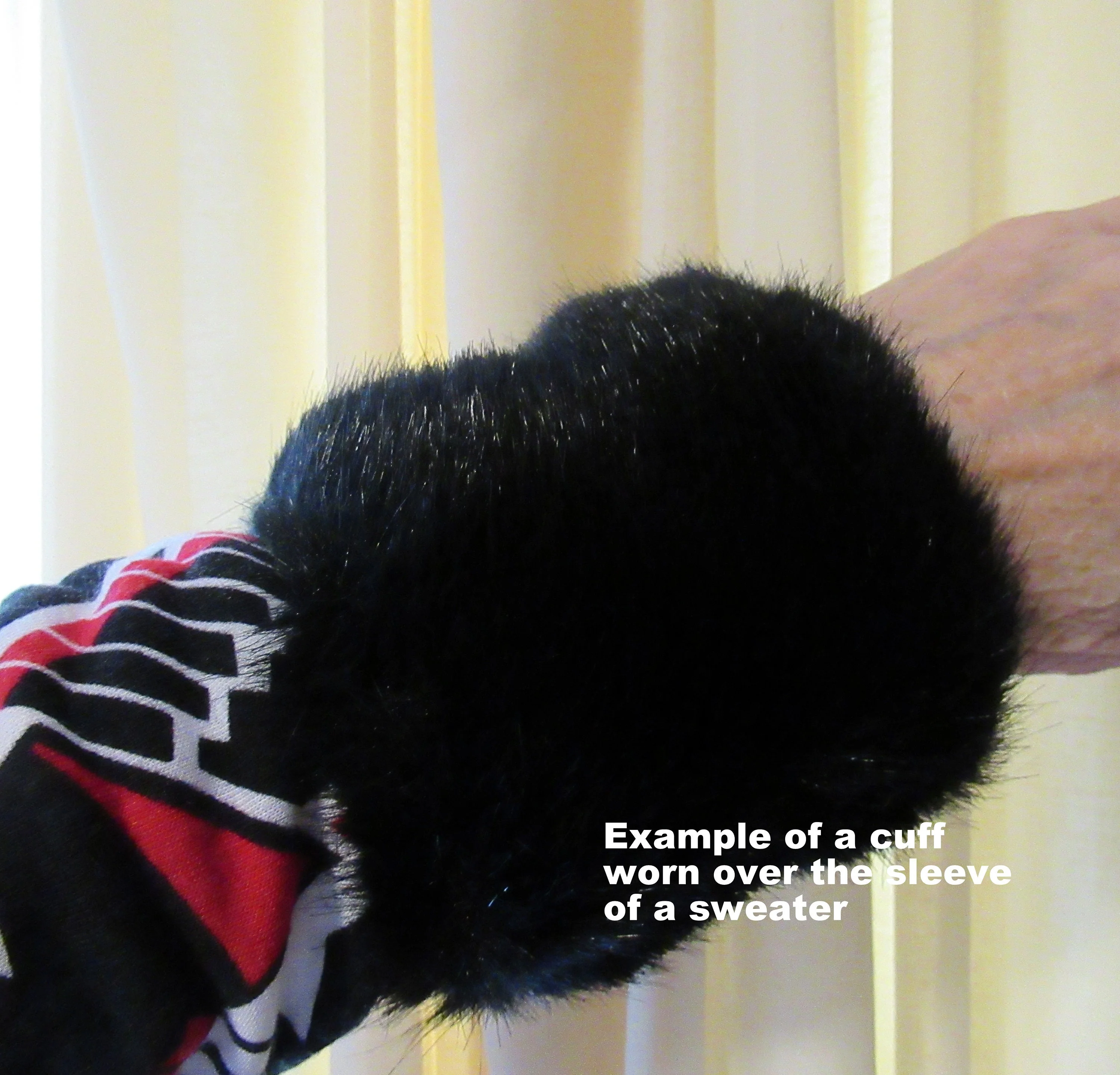 Black Faux Fur Cuffs Or Bracelets Velcro To Hold Them In Place Wide Fully Lined In Soft Black Velveteen Vintage - Image 8