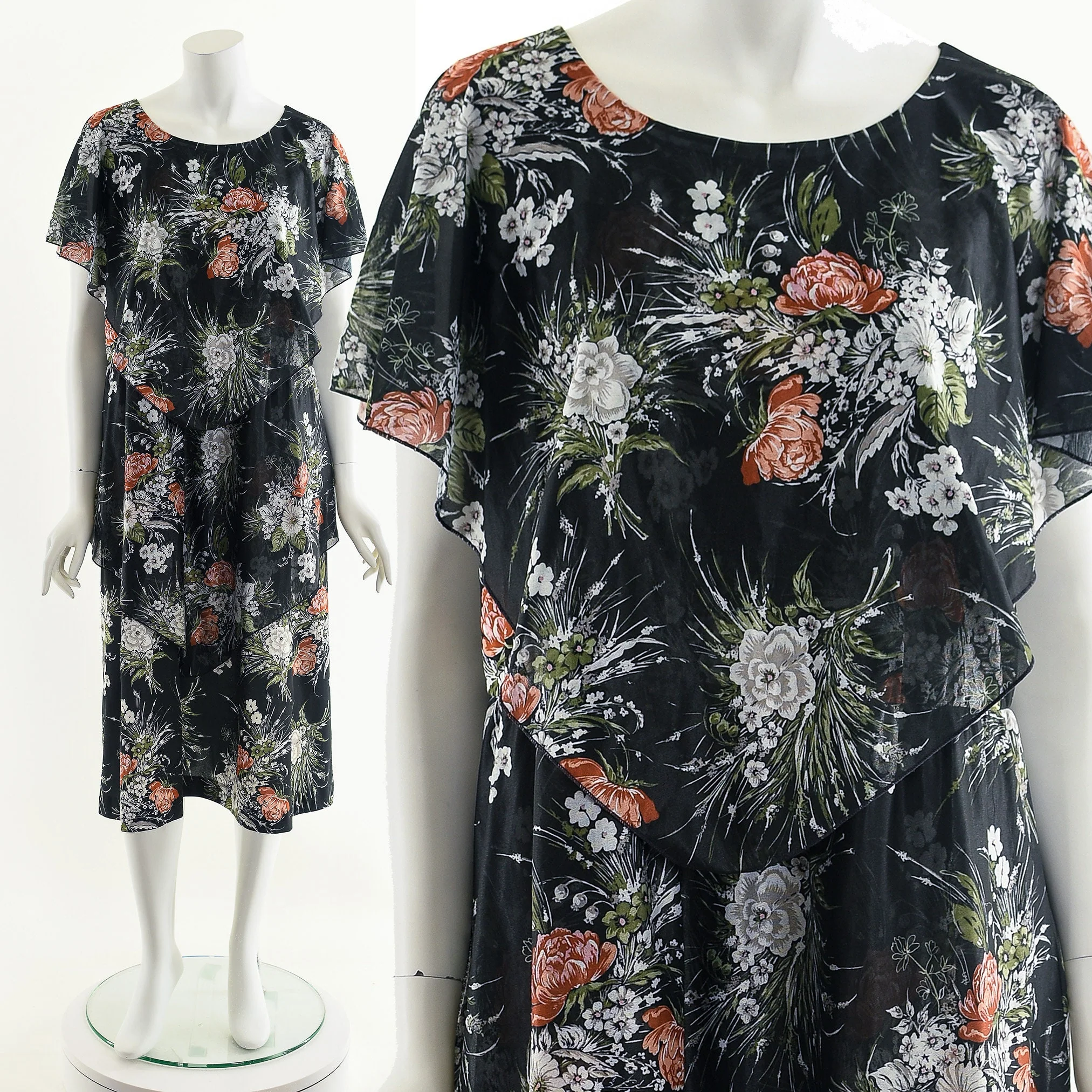 Black Floral Flowy Midi Dress - Image 3
