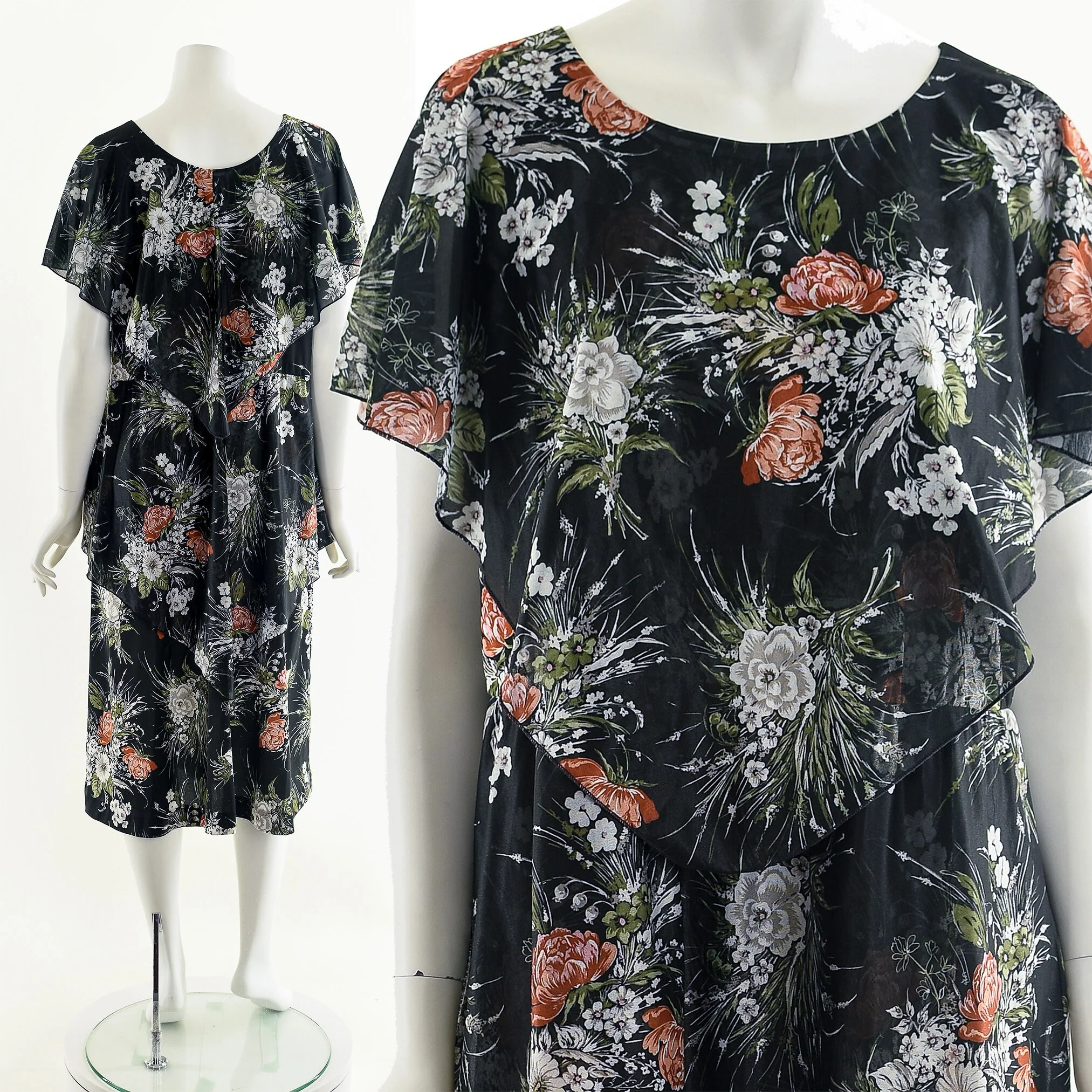 Black Floral Flowy Midi Dress - Image 4