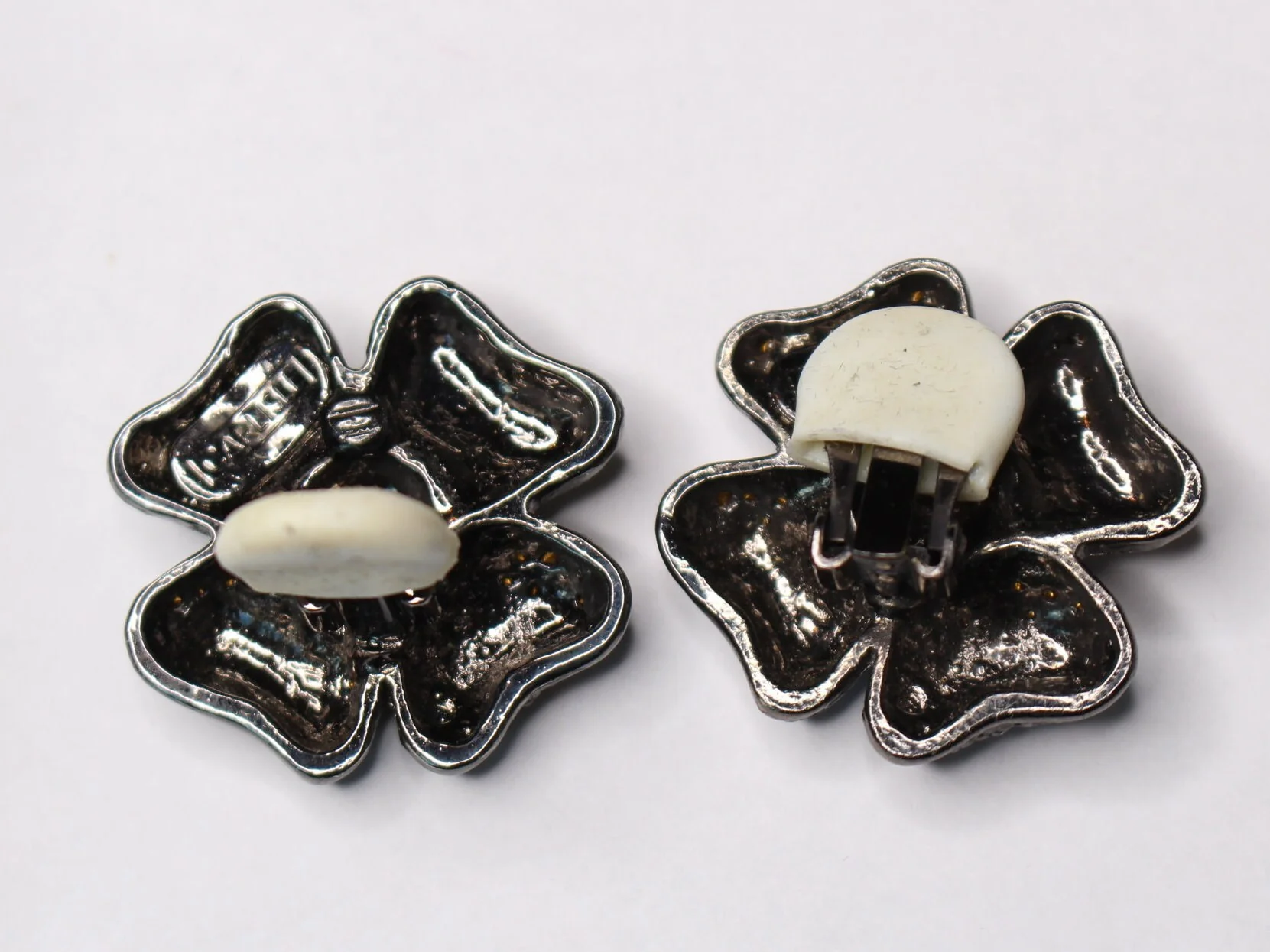 Black Flower Clip-On Earrings Rhinestone Onyx Statement Earrings Floral Motif Black Flower Signed Designer Earrings by Carlisle - Image 4
