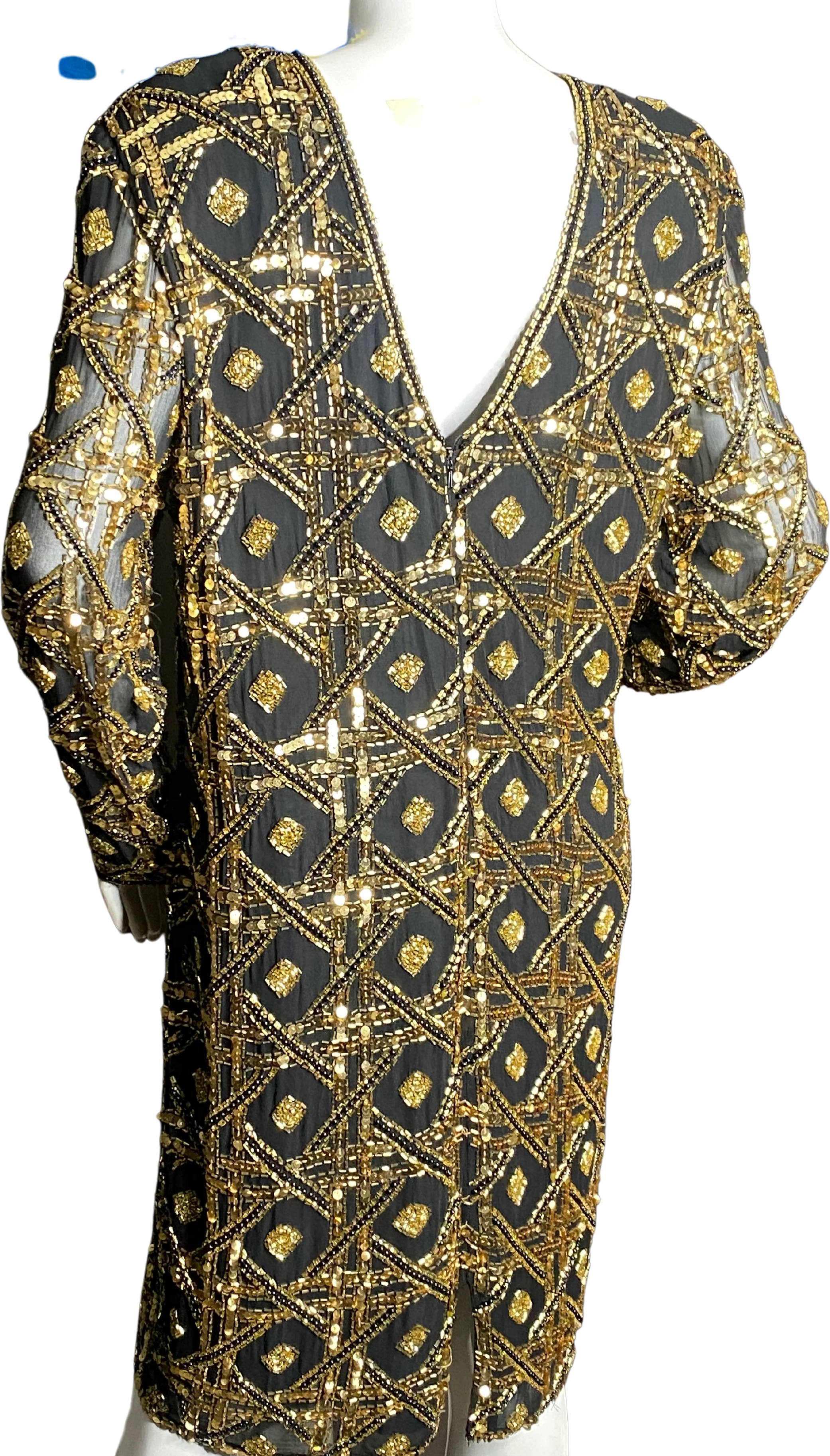 Black Gold Beaded Sequin Dress - Image 2