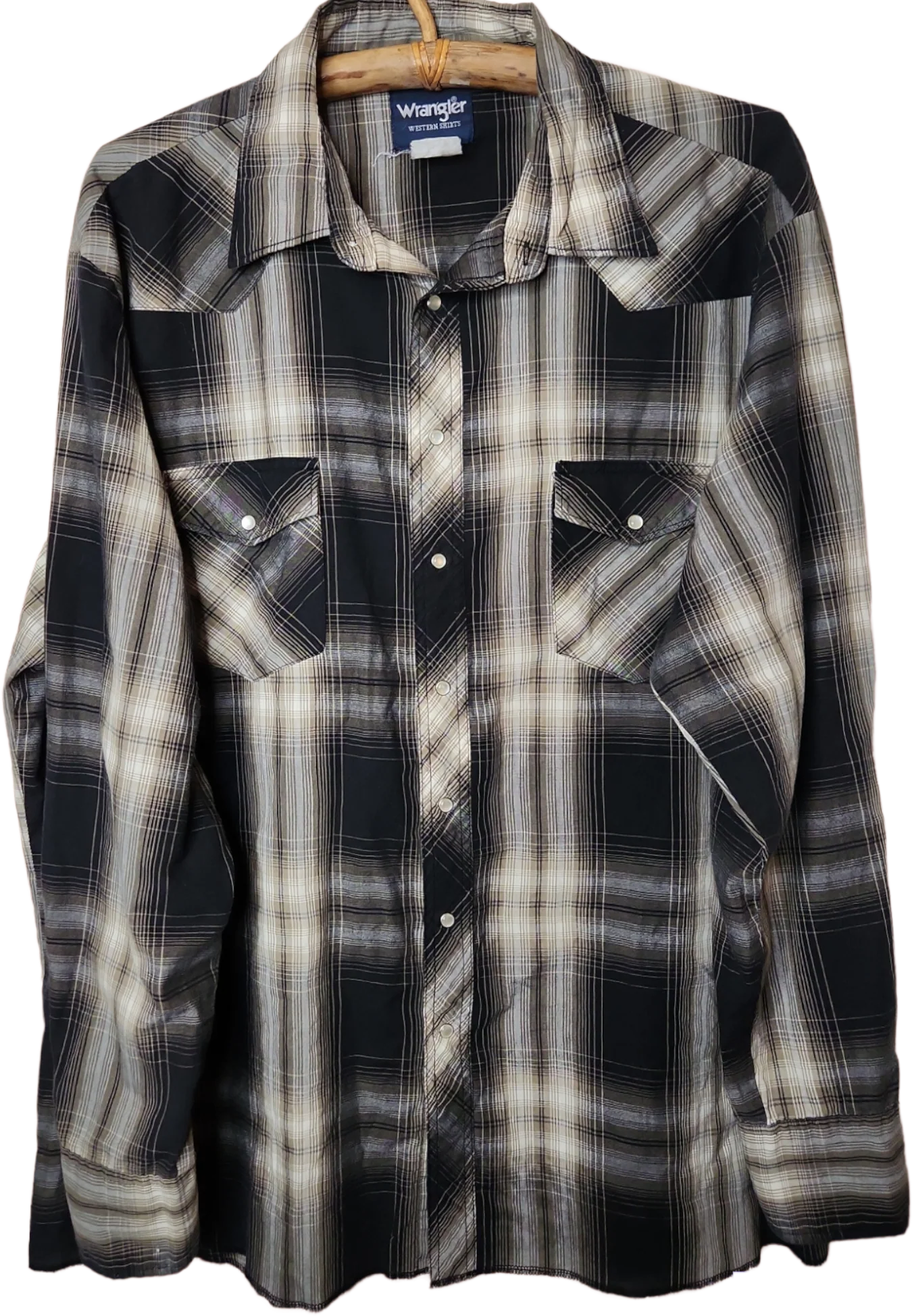 Black Gray Plaid Western Pearl Snap Cowboy Shirt By Wrangler