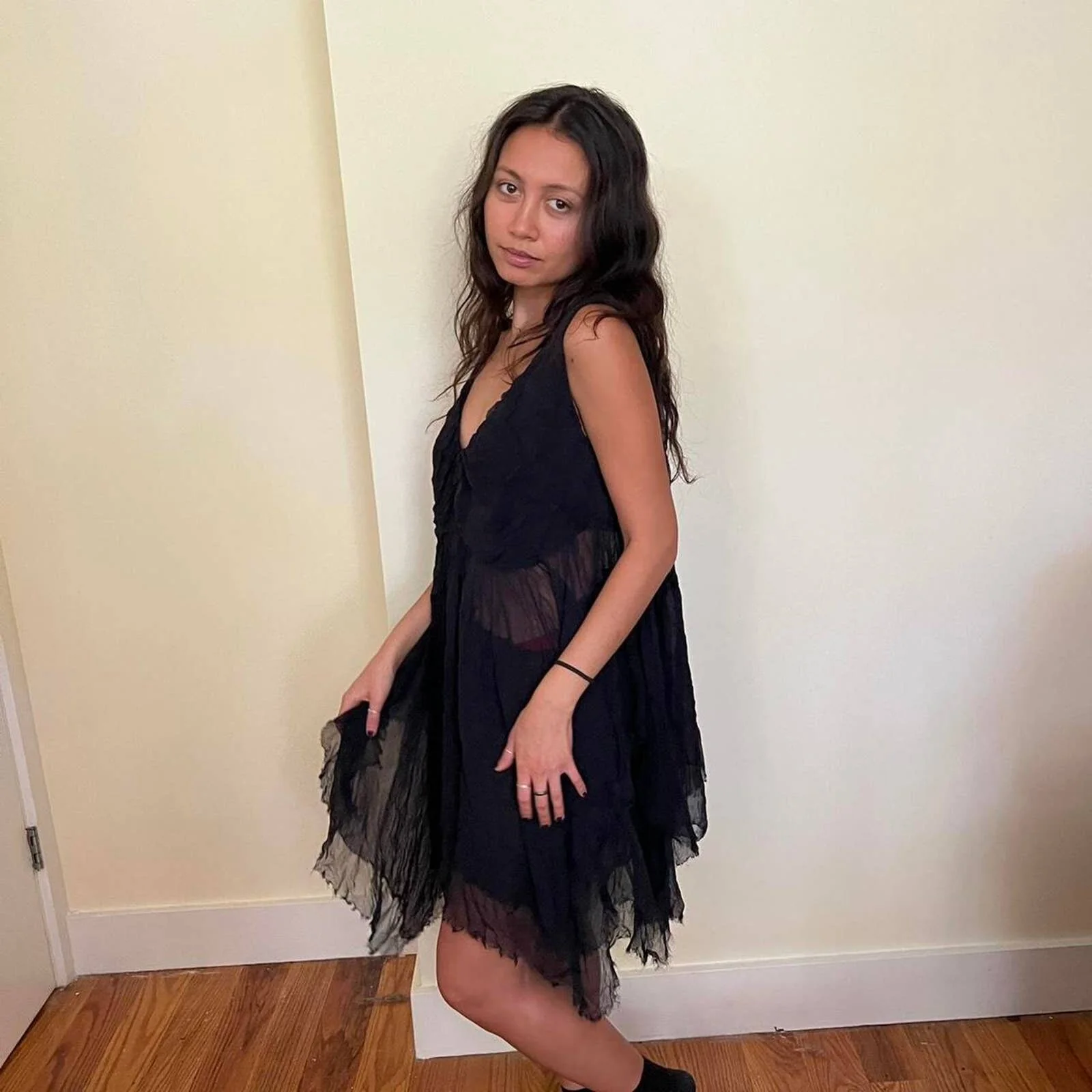 Black Layered and Garment Pleated Organza Dress by Zucca - Image 3