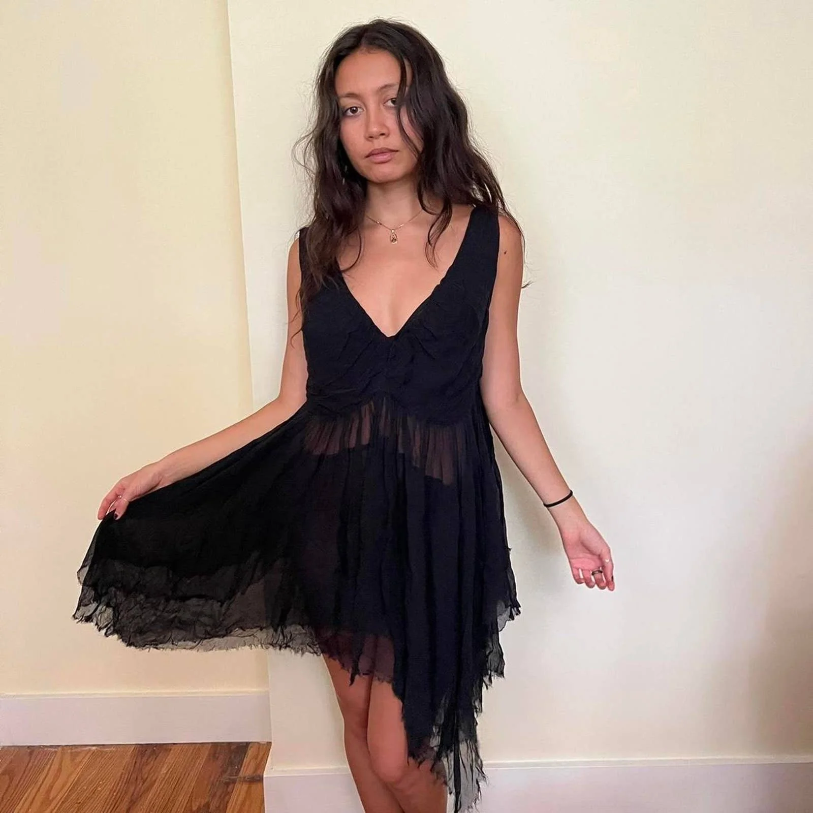 Black Layered and Garment Pleated Organza Dress by Zucca - Image 4