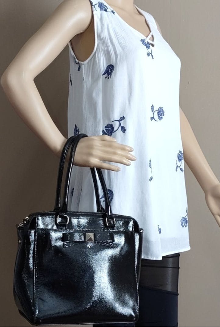 Black Patent Leather Top Handle Bag by Kate Spade - Image 3