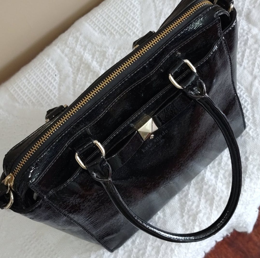 Black Patent Leather Top Handle Bag by Kate Spade - Image 6