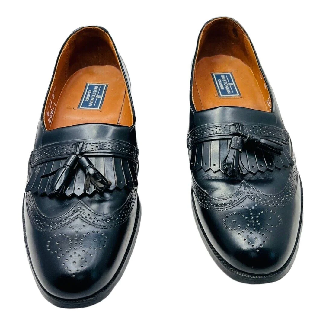 Black Leather Brogue Wingtip Kiltie Tassels Shoes Mens 10 N by Bostonian - Image 4