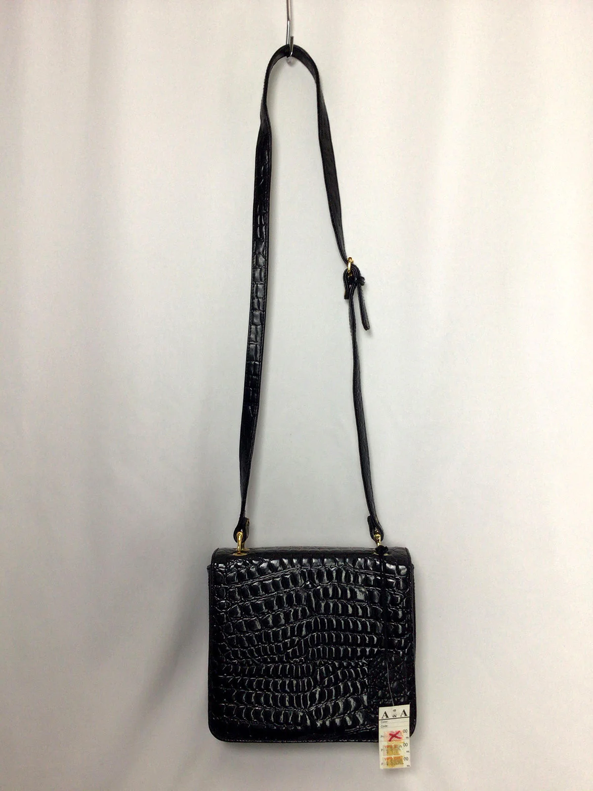 Black Leather Embossed Shoulder Purse by Lucky Duck - Image 2