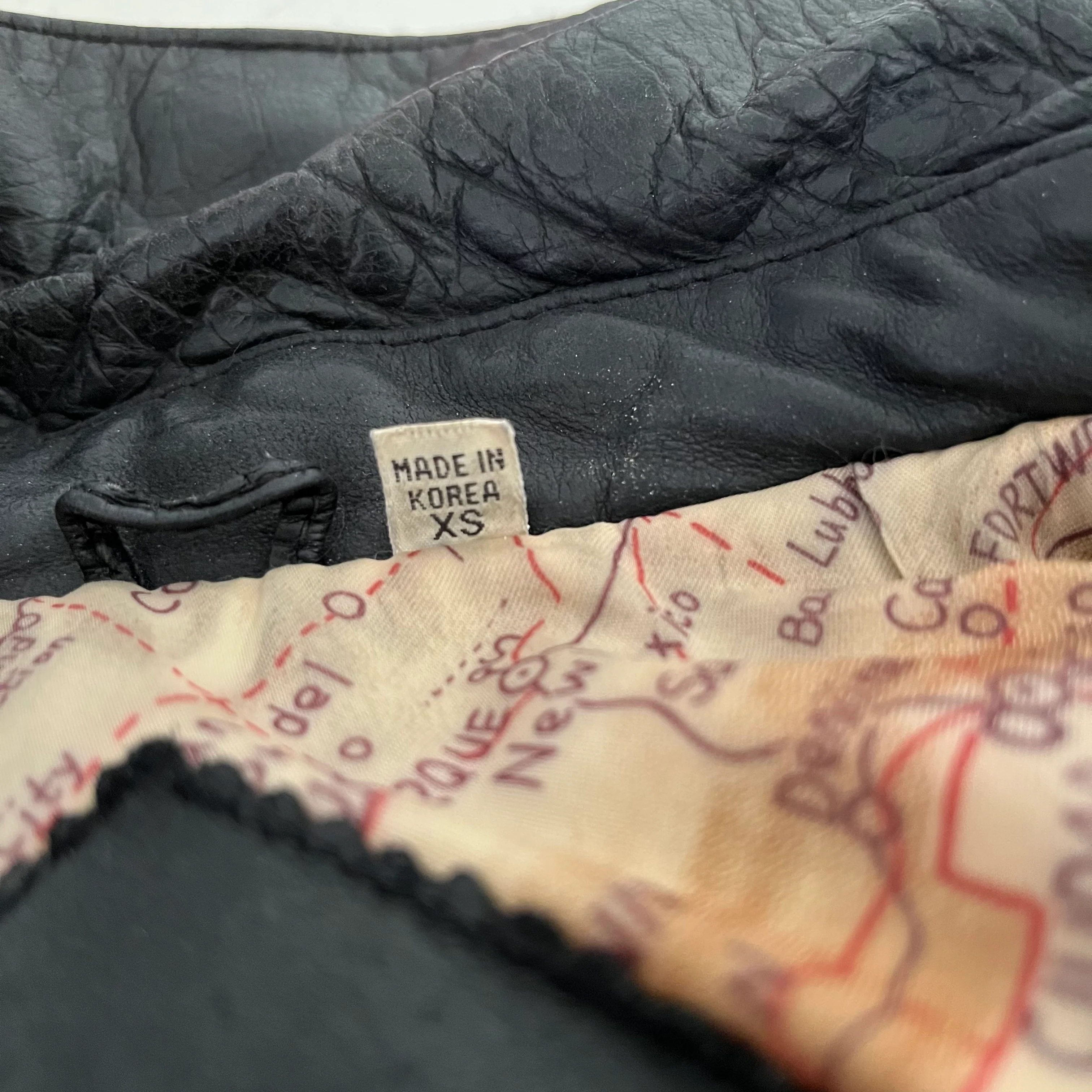 Black Leather Jacket Flight Bomber Aviator Map By Preston & York - Image 6