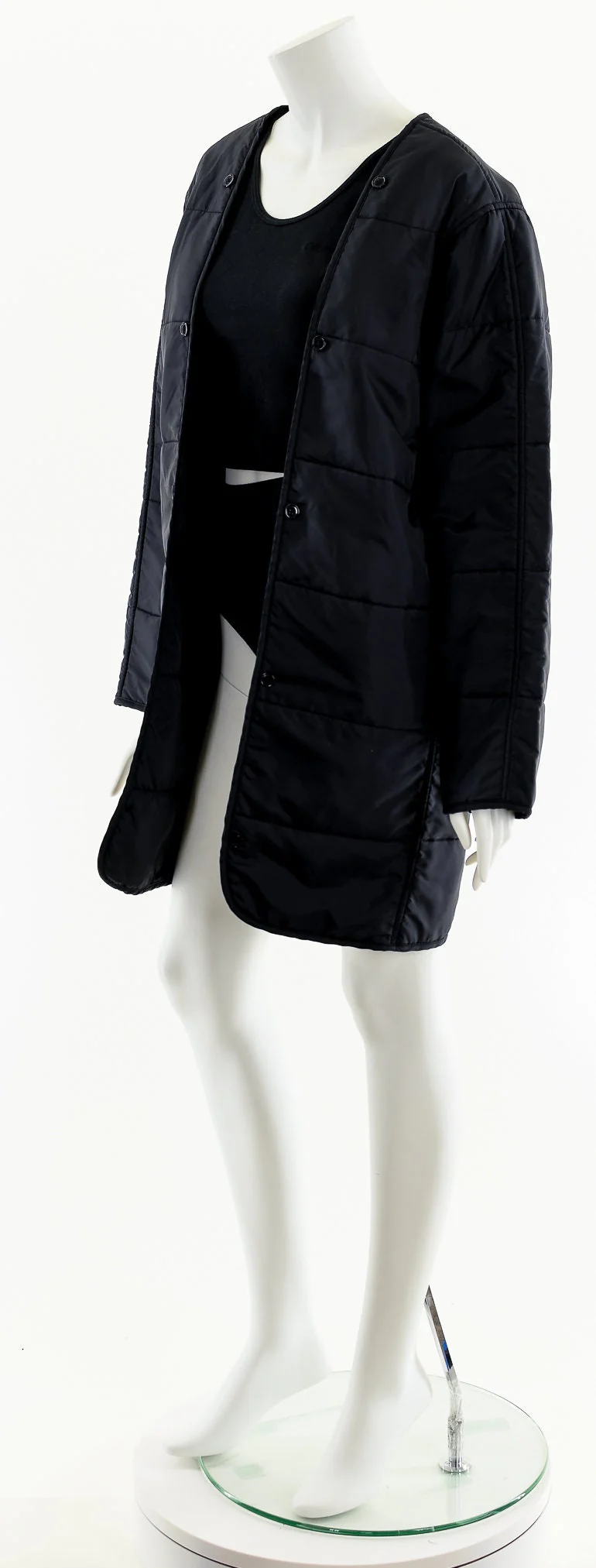 Black Quilted Motorcycle Liner Duster Jacket - Image 10