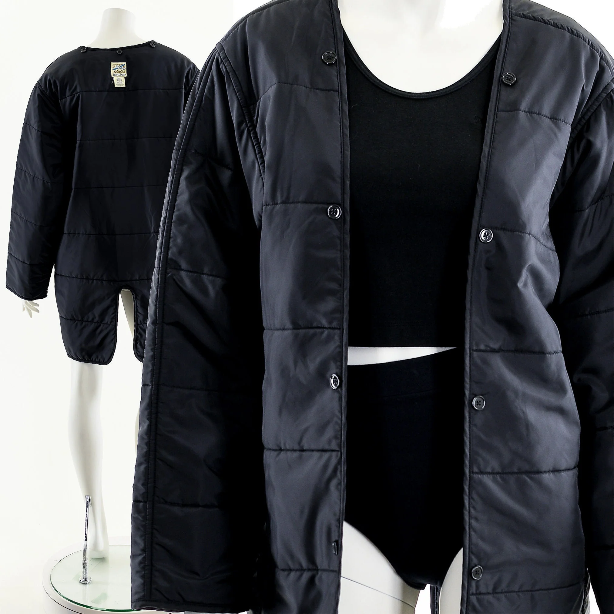 Black Quilted Motorcycle Liner Duster Jacket - Image 4