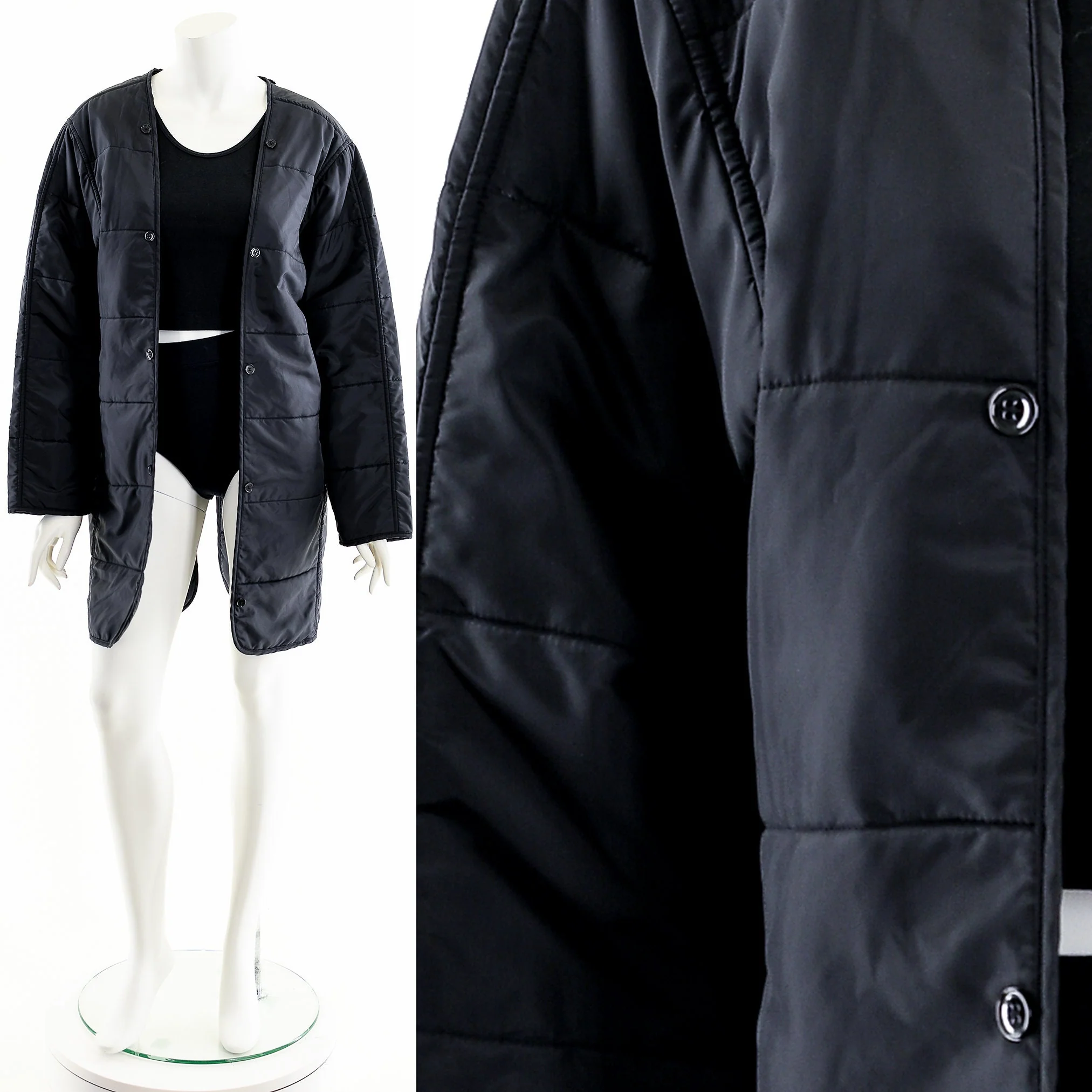 Black Quilted Motorcycle Liner Duster Jacket - Image 5