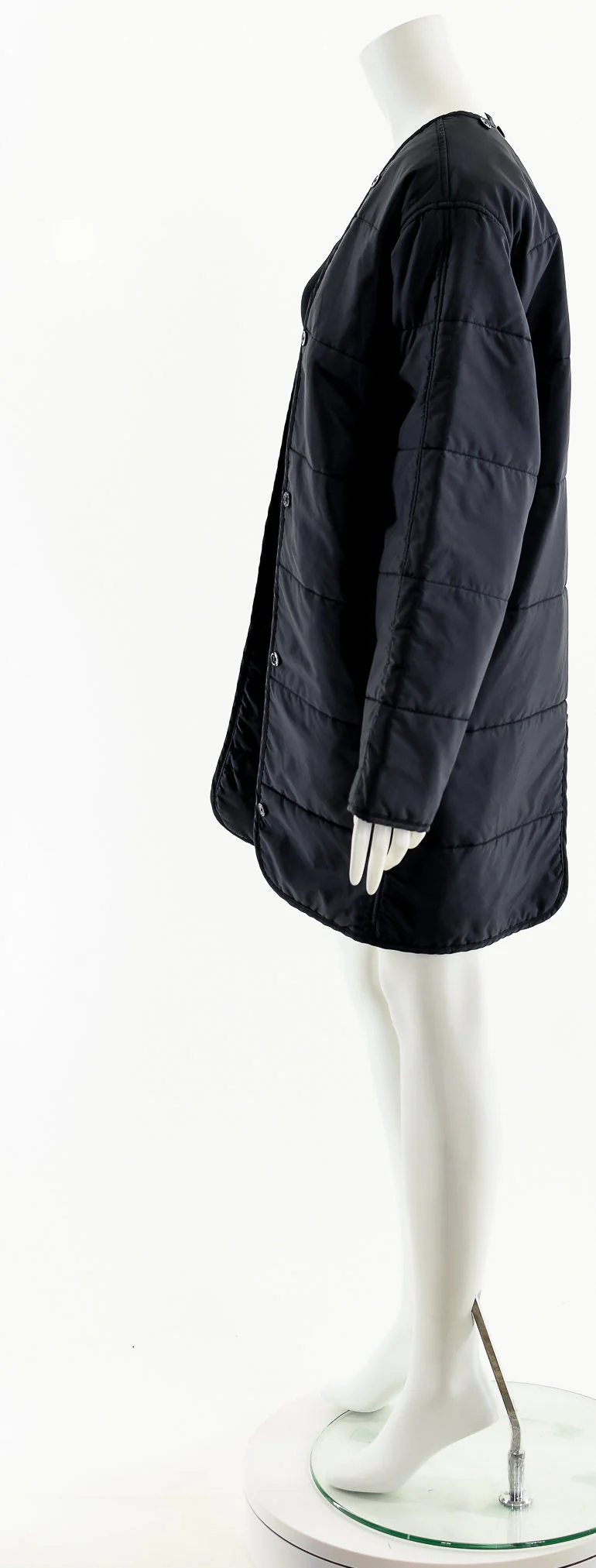 Black Quilted Motorcycle Liner Duster Jacket - Image 9