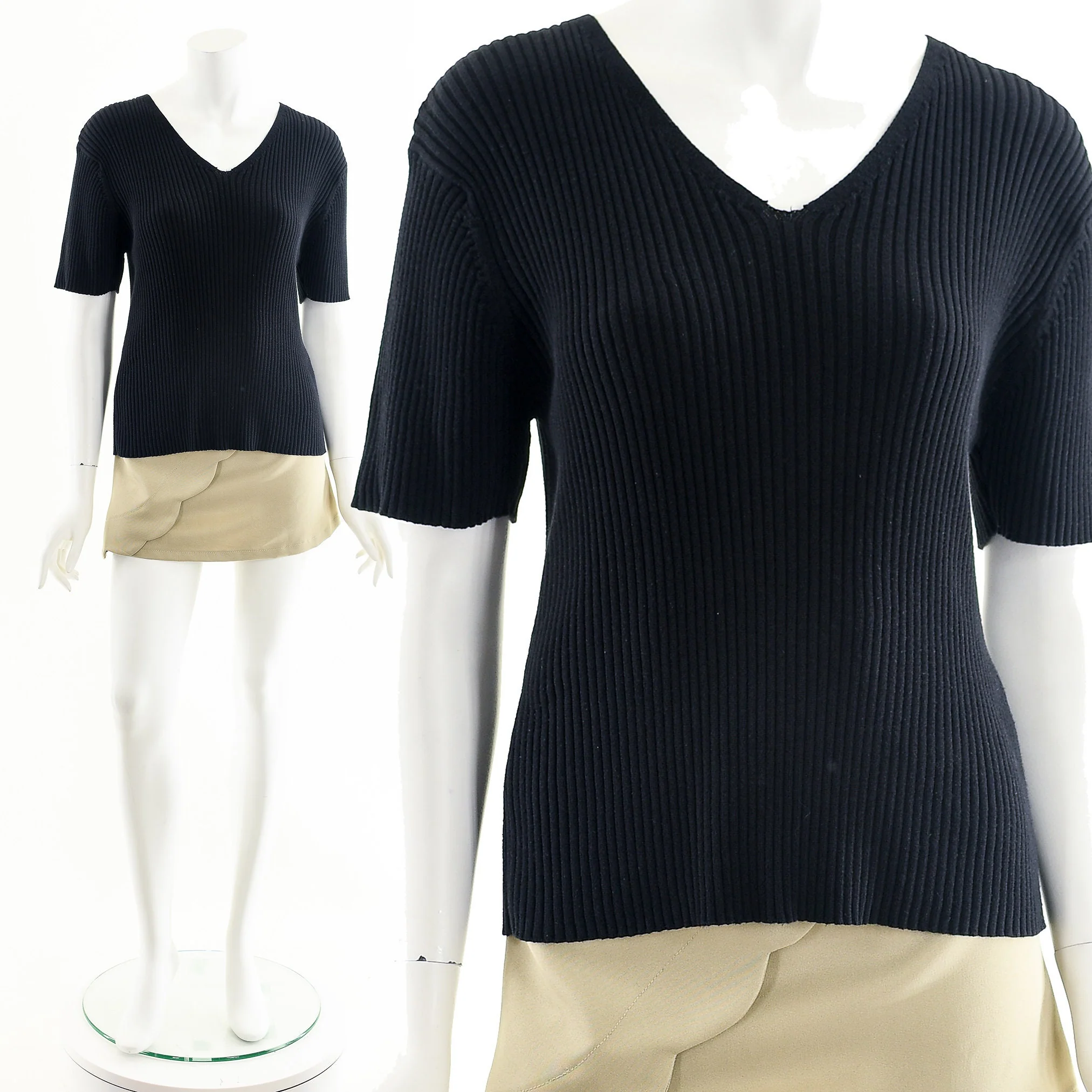 Black Ribbed Sweater V-Neck Top by Weekend - Image 2