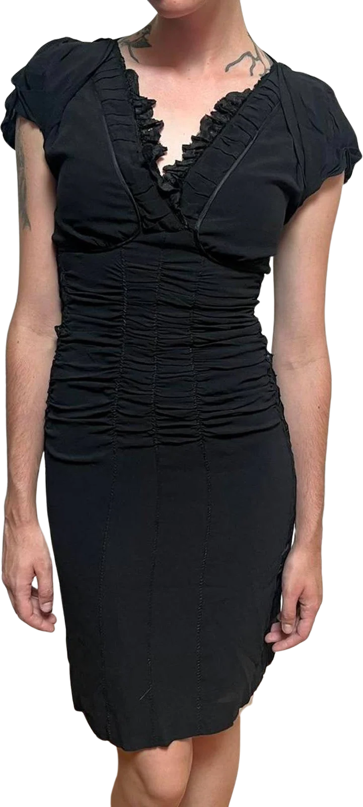 Black Ruched Silk Dress Size 38 by Prada