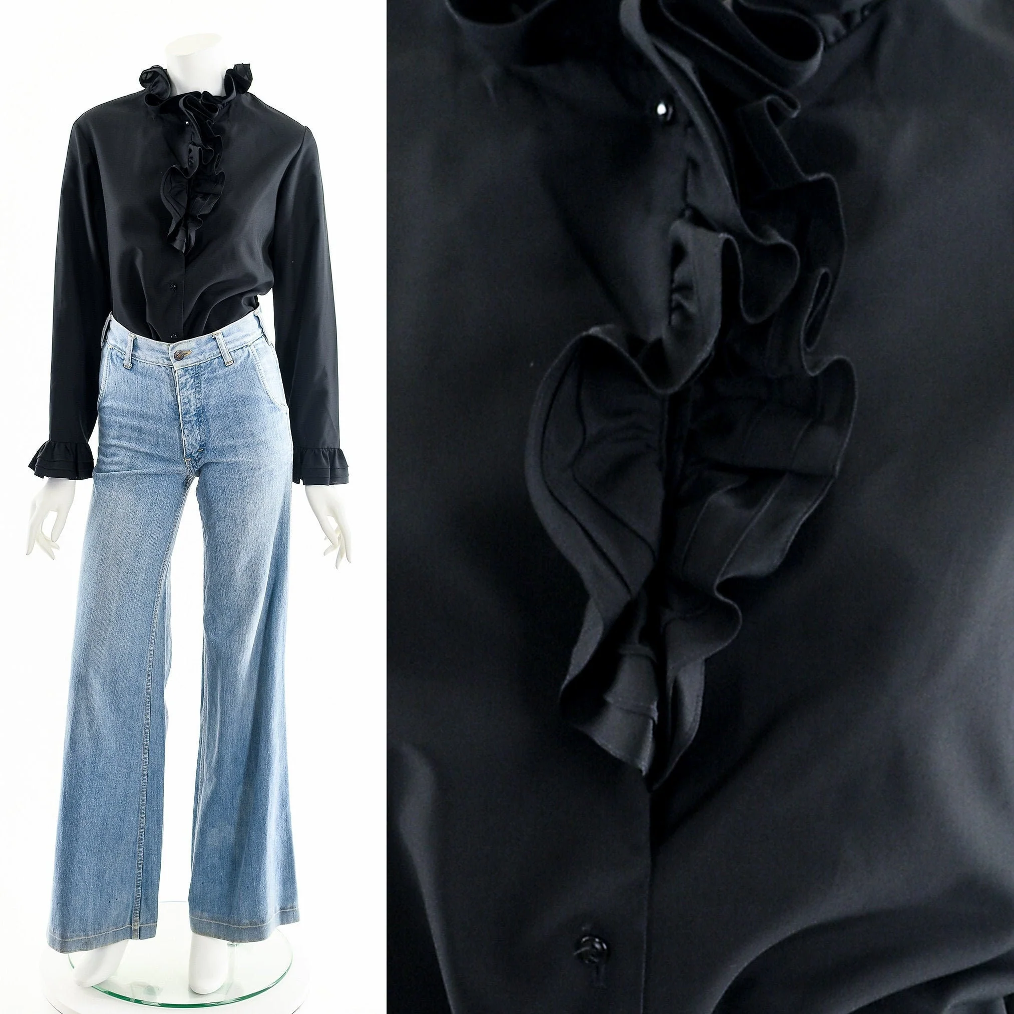 Black Ruffled Poet Blouse - Image 2