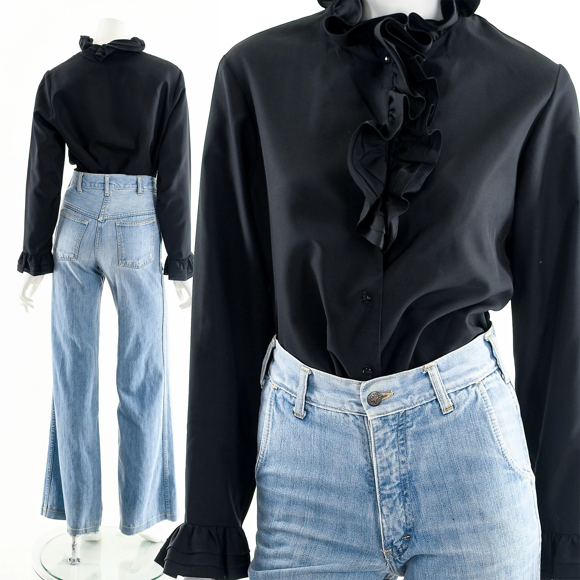 Black Ruffled Poet Blouse - Image 4