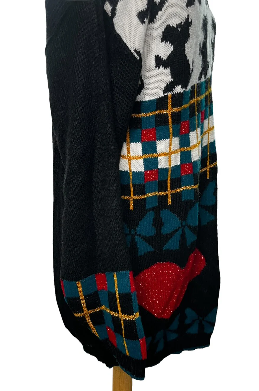 Black Scottie Dog Pullover Sweater Vintage 80s Checkered Sparkly Heart Plaid Med by JJ Browne - Image 7