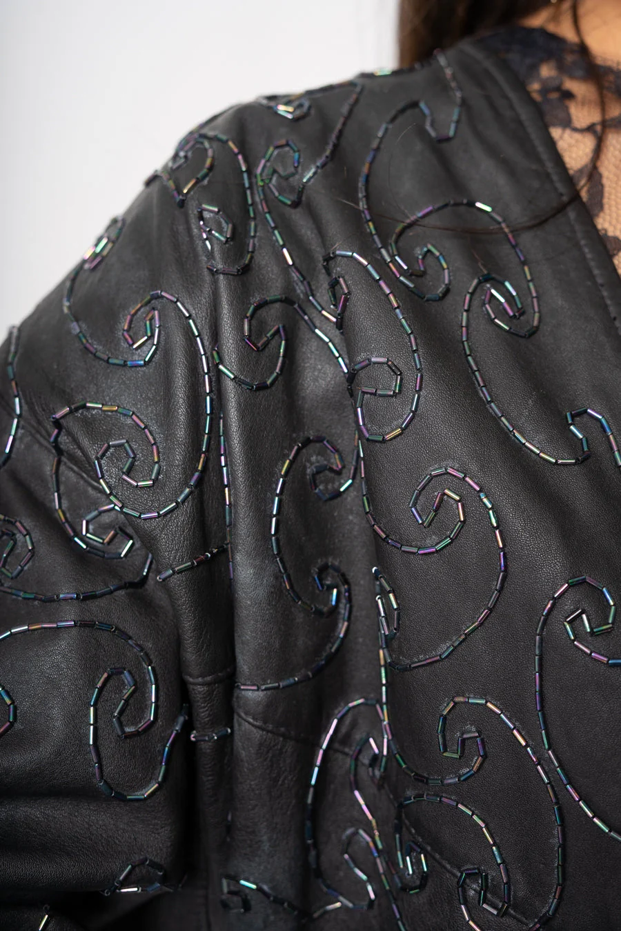 Black Sequin Leather Jacket by Kezia - Image 3