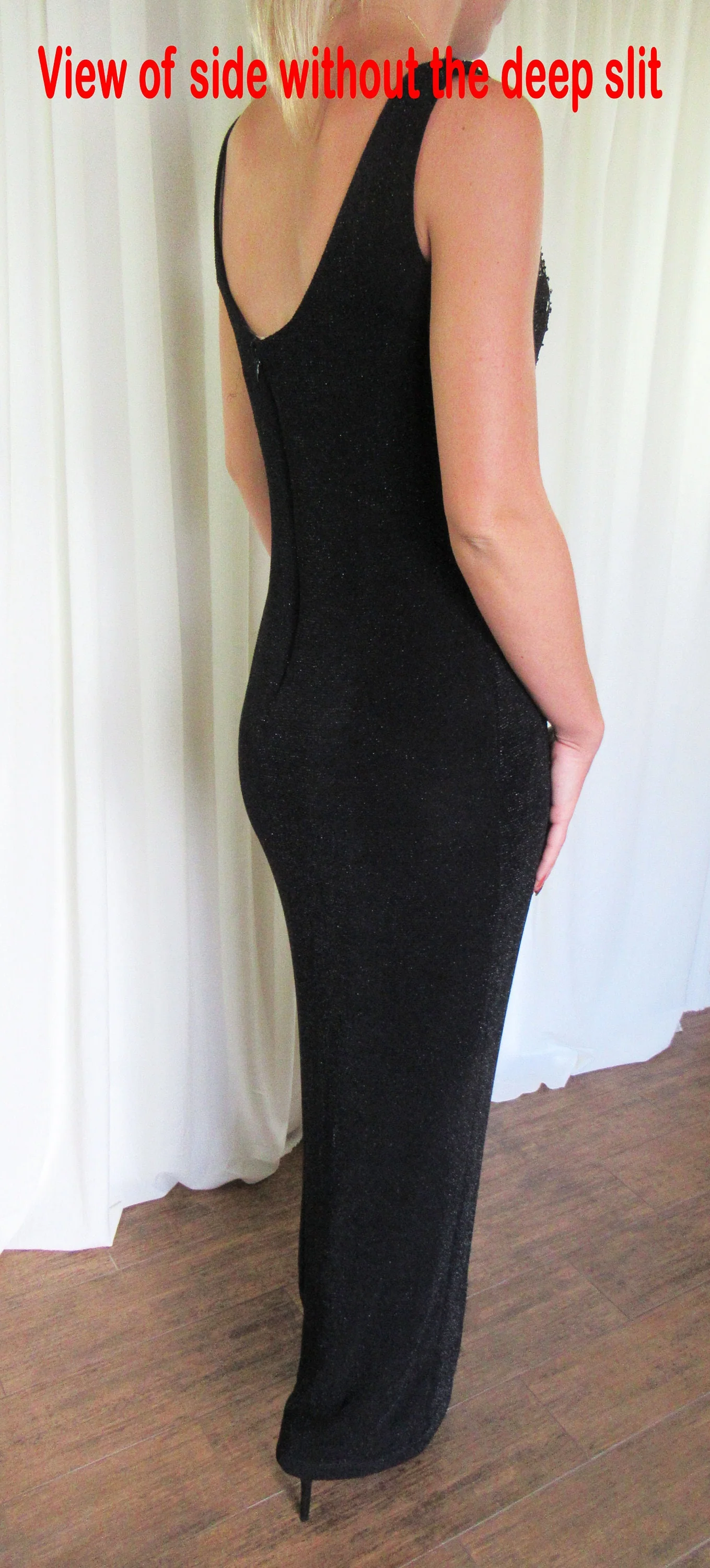 Black Sheath Evening Dress Jr Nites by Caliendo Deep Front Side Slit Vintage by J.r. Nites By Caliendo - Image 6