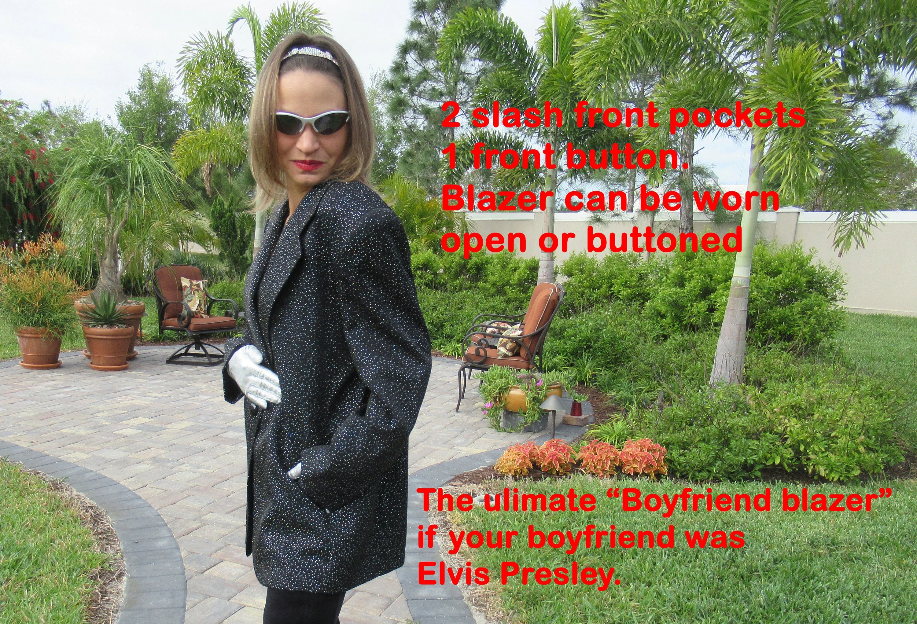 Black Sparkly Blazer Marshall Rousso Las Vegas Lined Long Sleeves 1 Front Button Star Quality Jacket by Marshall Rousso - Image 3
