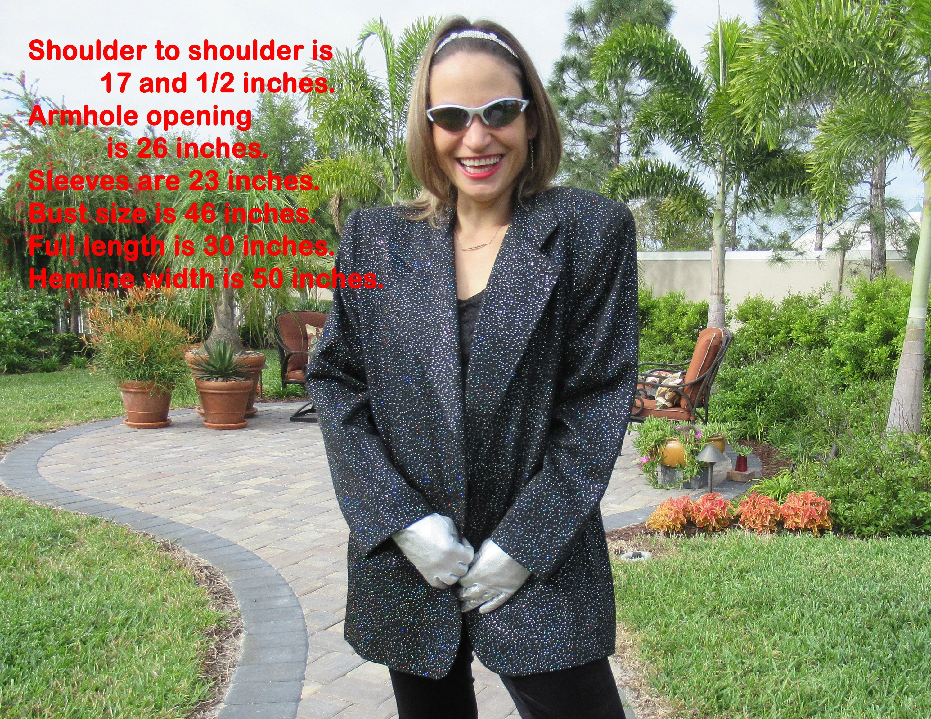 Black Sparkly Blazer Marshall Rousso Las Vegas Lined Long Sleeves 1 Front Button Star Quality Jacket by Marshall Rousso - Image 4