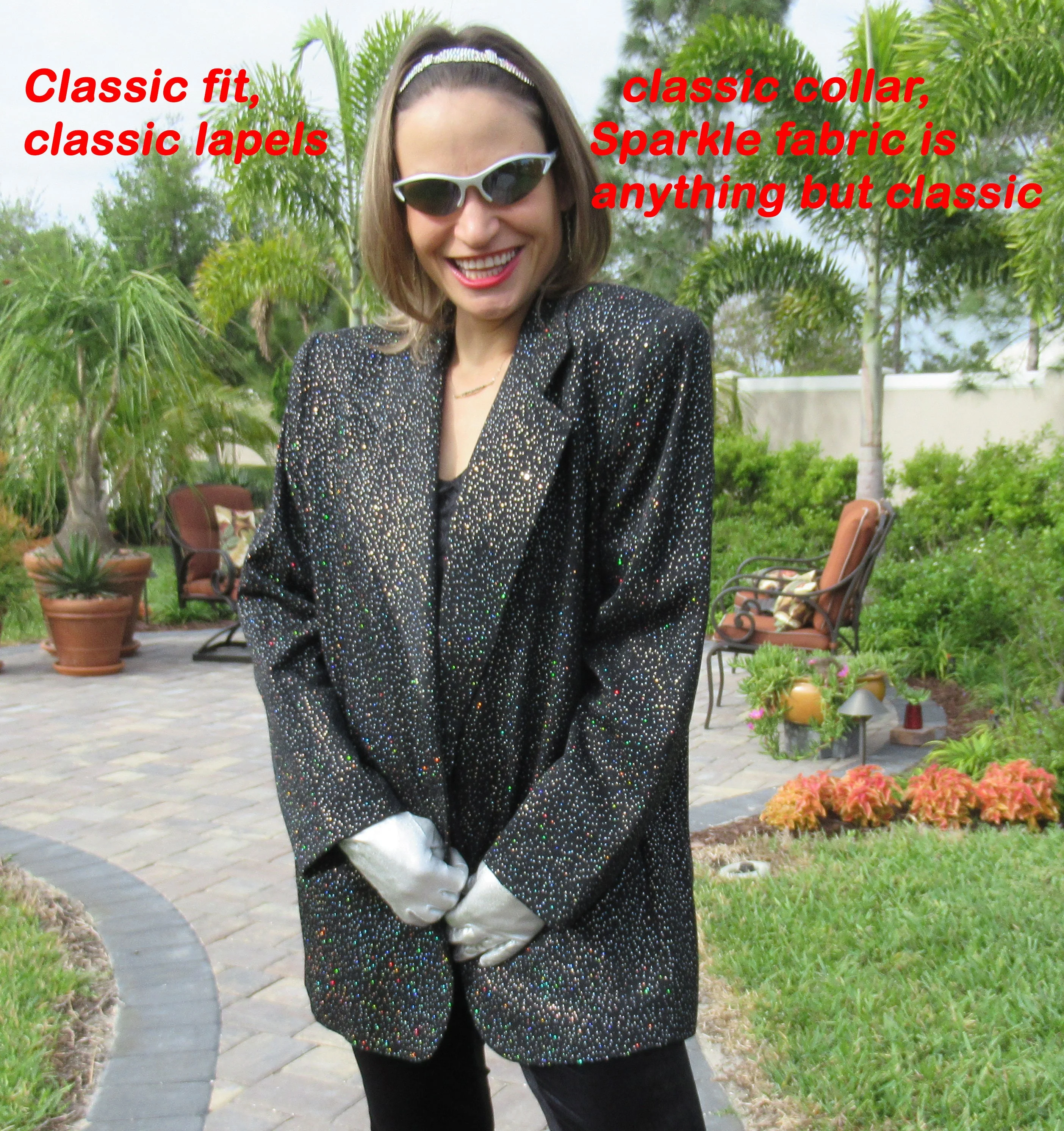 Black Sparkly Blazer Marshall Rousso Las Vegas Lined Long Sleeves 1 Front Button Star Quality Jacket by Marshall Rousso - Image 9
