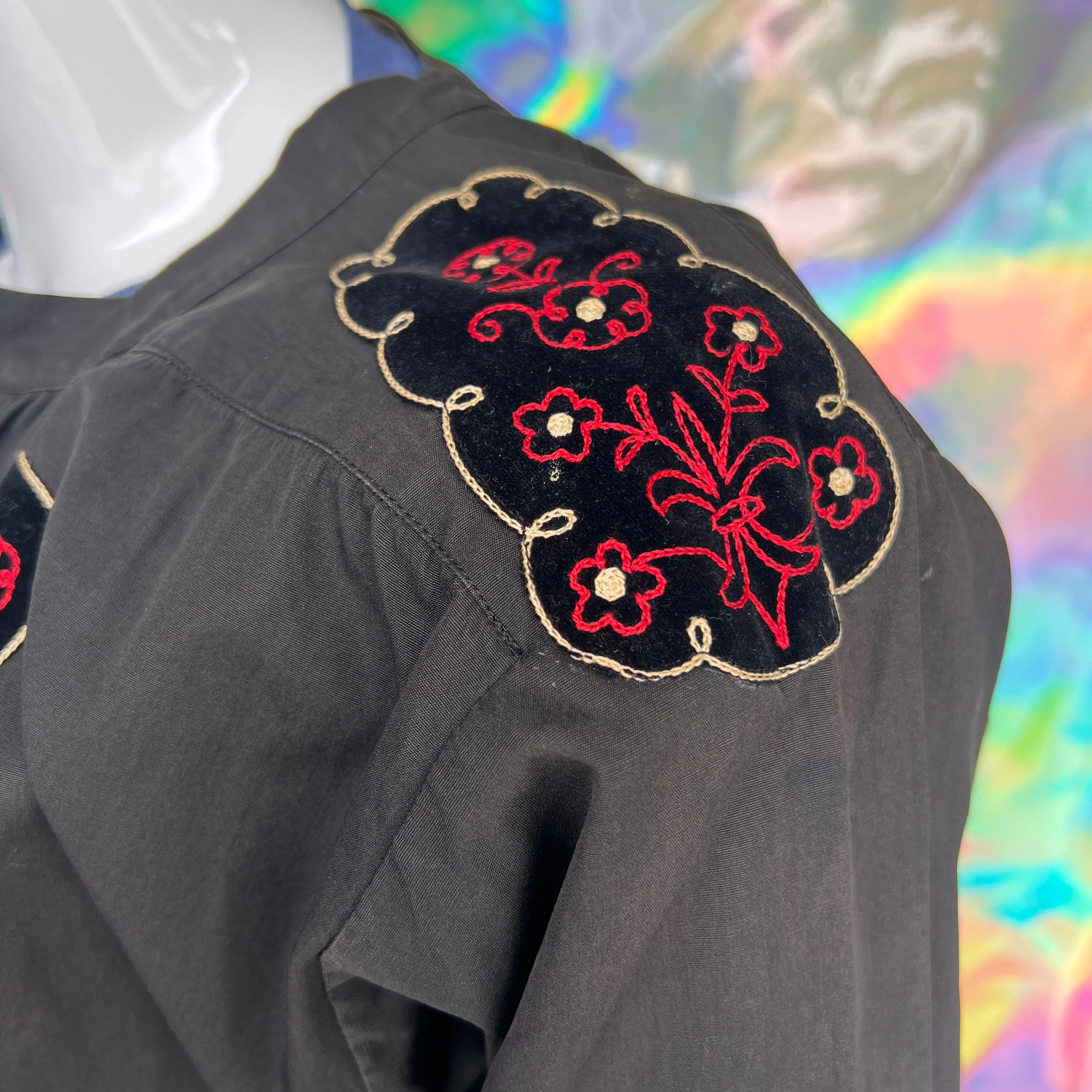 Black Swiss Embroidered Velvet Panel Jacket by Wintro - Image 3