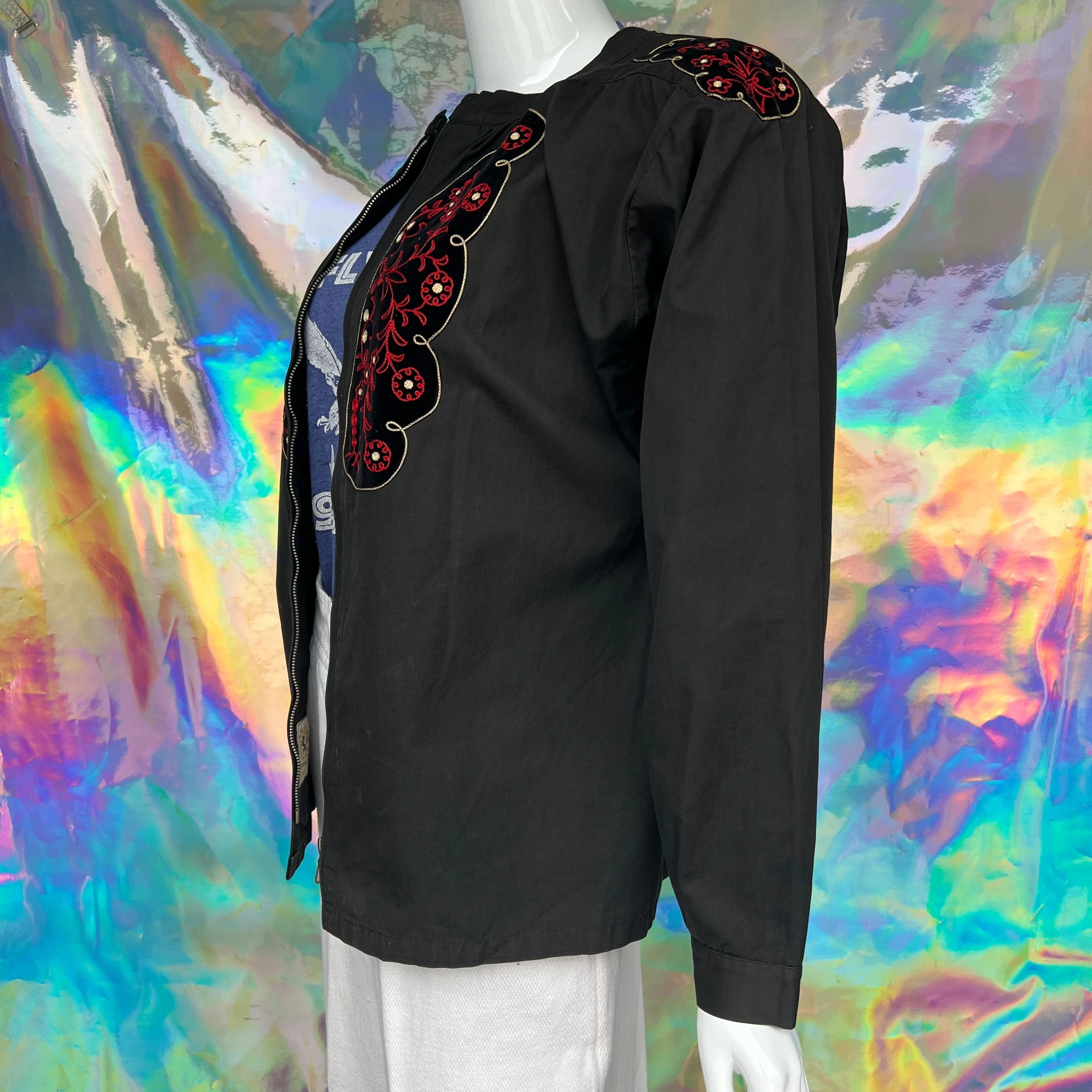 Black Swiss Embroidered Velvet Panel Jacket by Wintro - Image 5