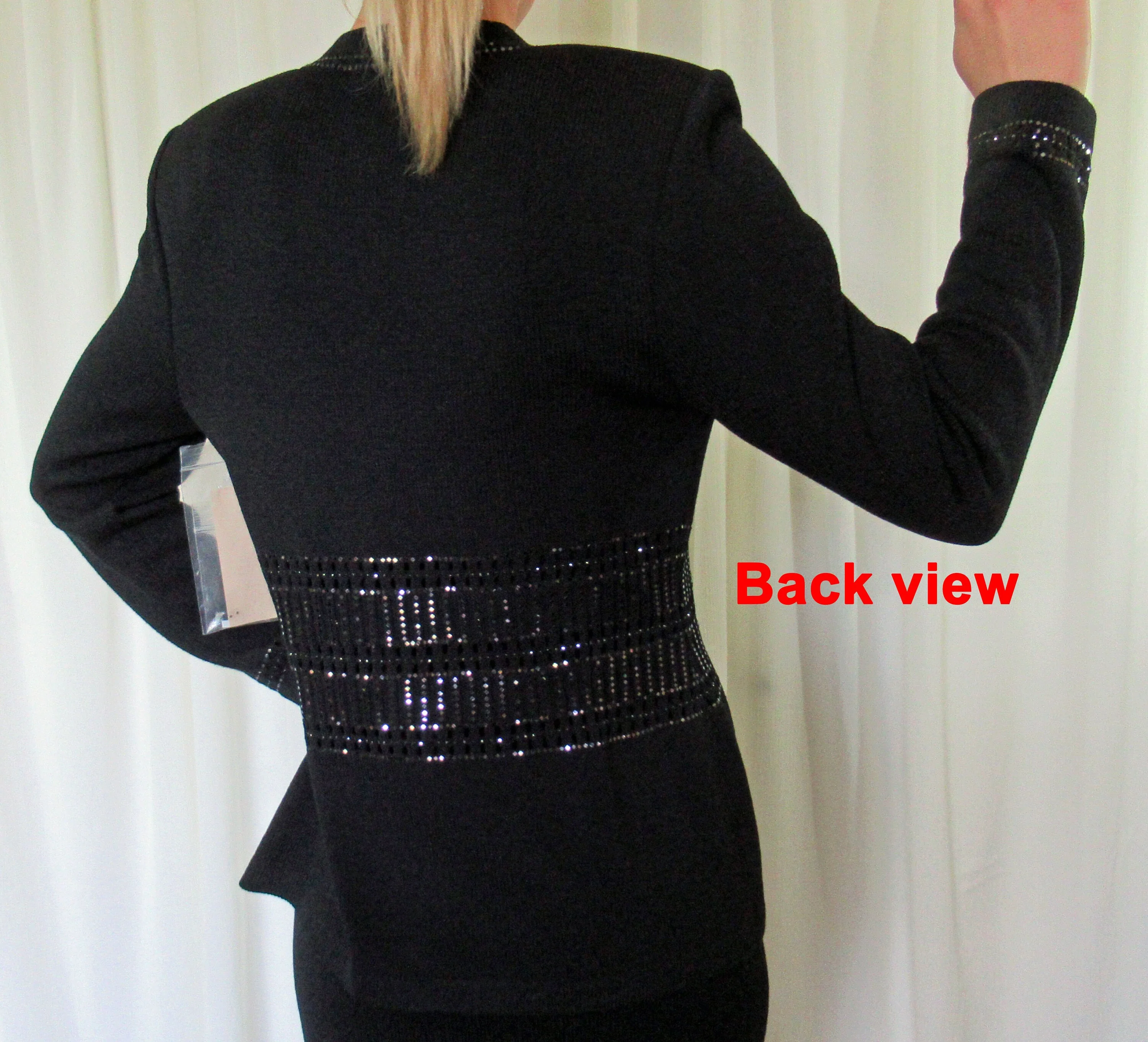 Black Sz 4 Never Worn Blazer with Bag of Button/beads Crystal Button Front V-Neck Paillette Trim Glam Sjk Vtg by St John Evening Marie Gray - Image 10