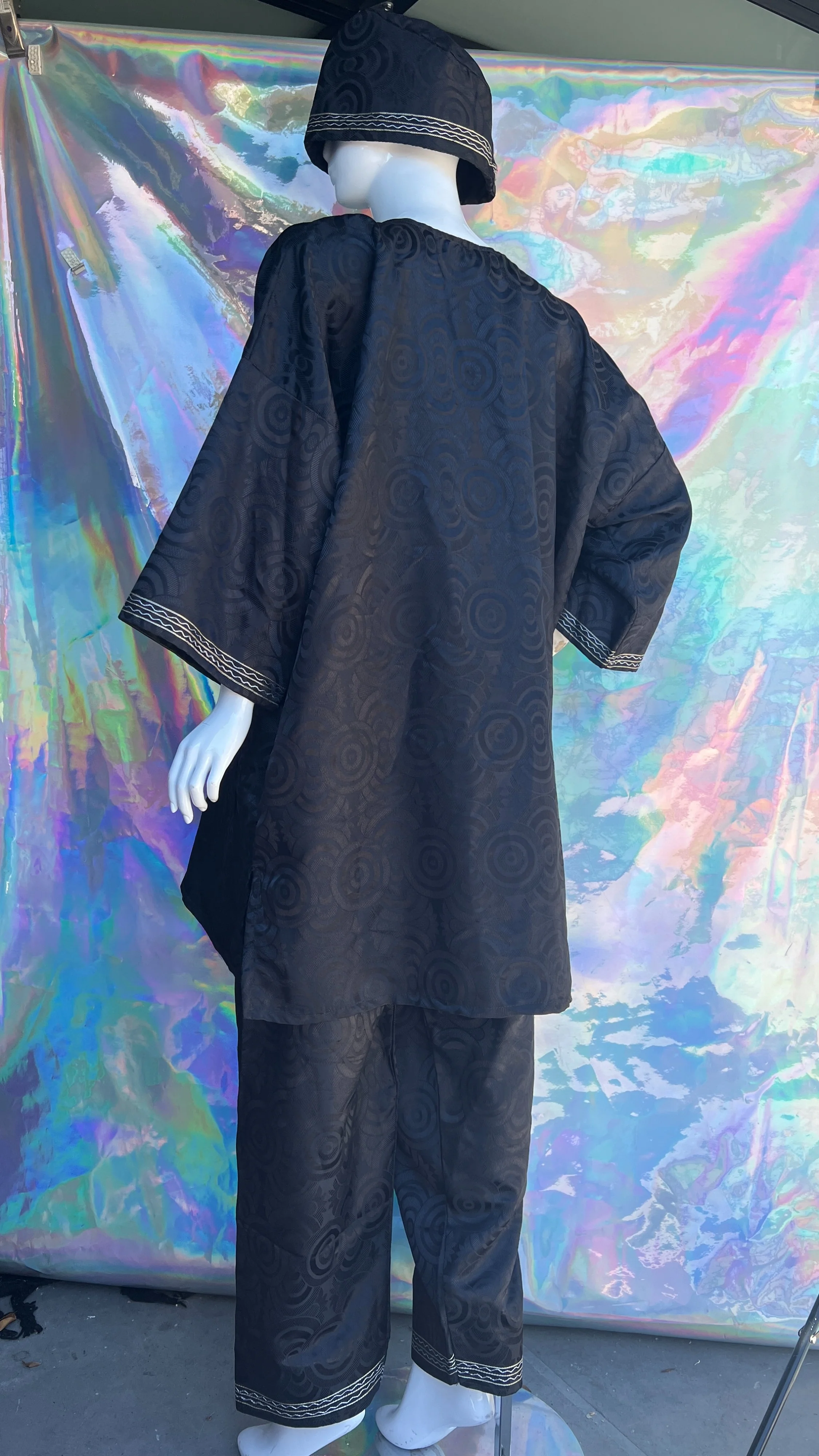 Black Three Piece Ring Design Pant Set by Rainbow - Image 6