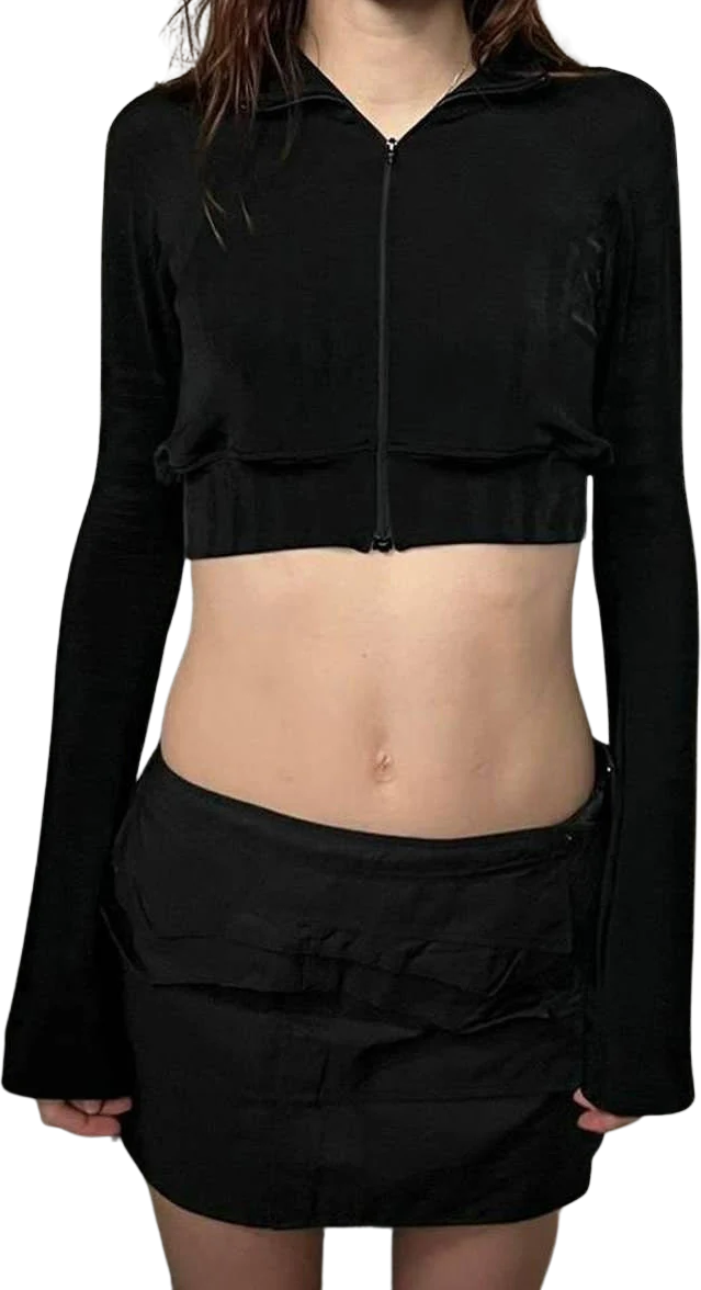 Black Tonal Abstraction Effect Ultra Stretchy Long Sleeve Zip Up by Yohji Yamamoto