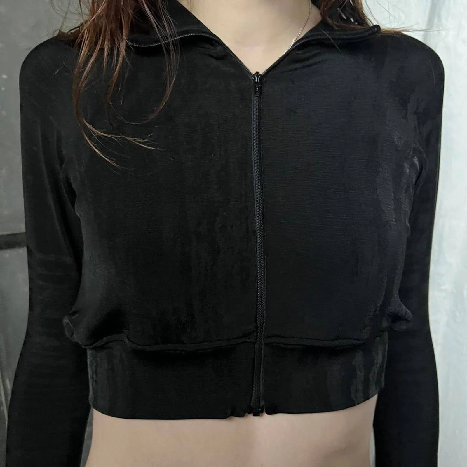 Black Tonal Abstraction Effect Ultra Stretchy Long Sleeve Zip Up by Yohji Yamamoto - Image 3
