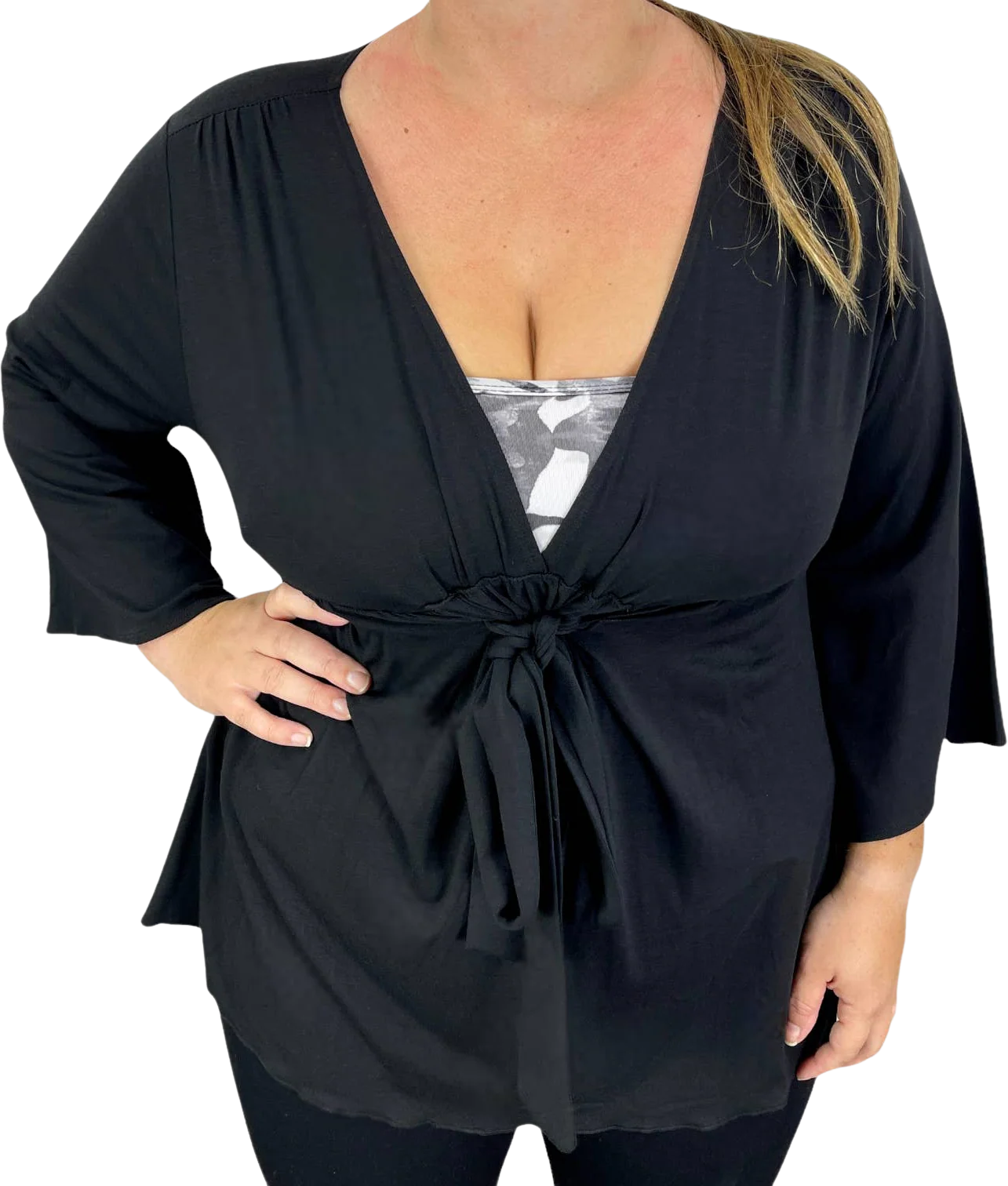 Black V-Neck Long Sleeve Blouse by Shine New York